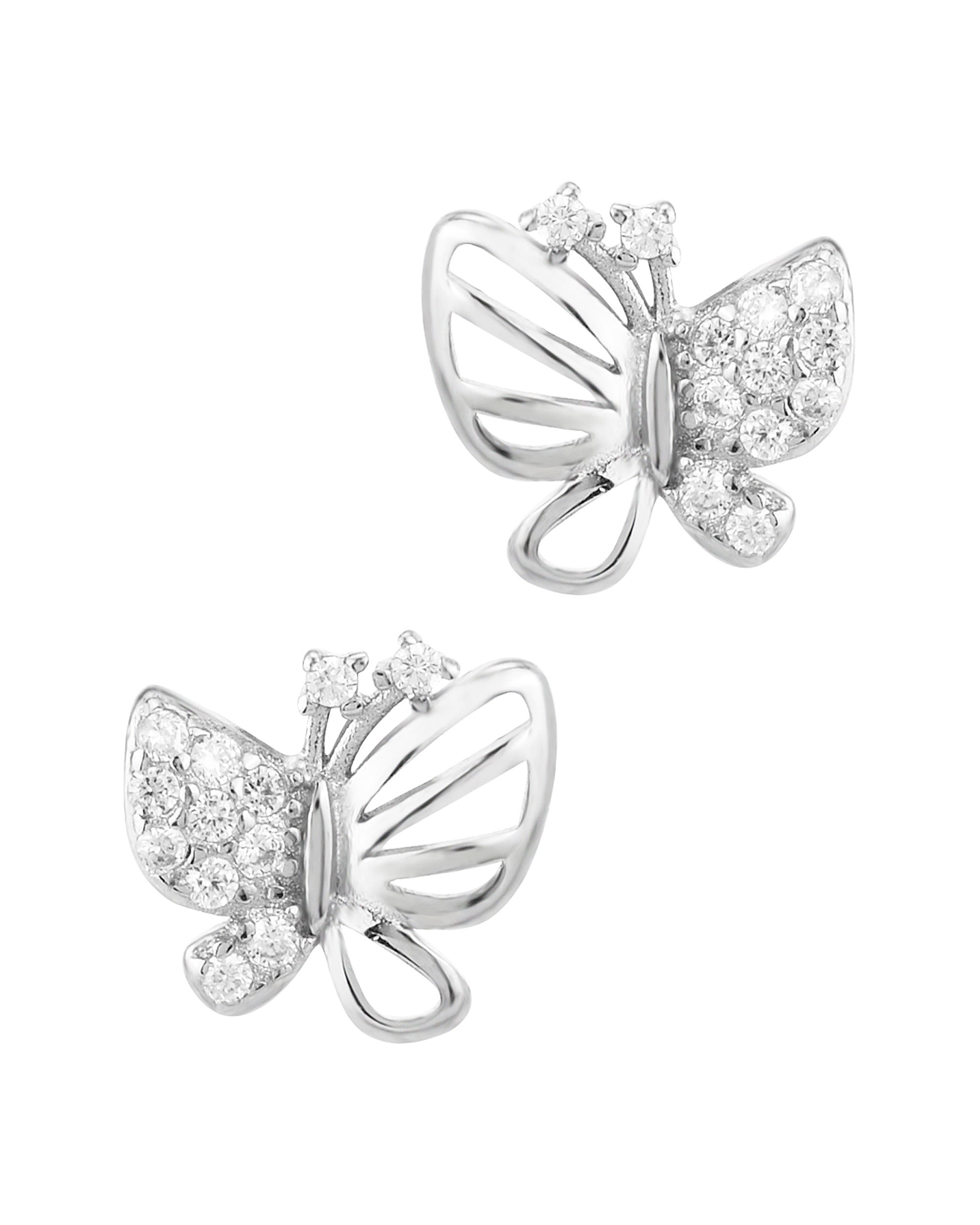 Boucles d'oreilles en argent massif motif papillons avec pierres