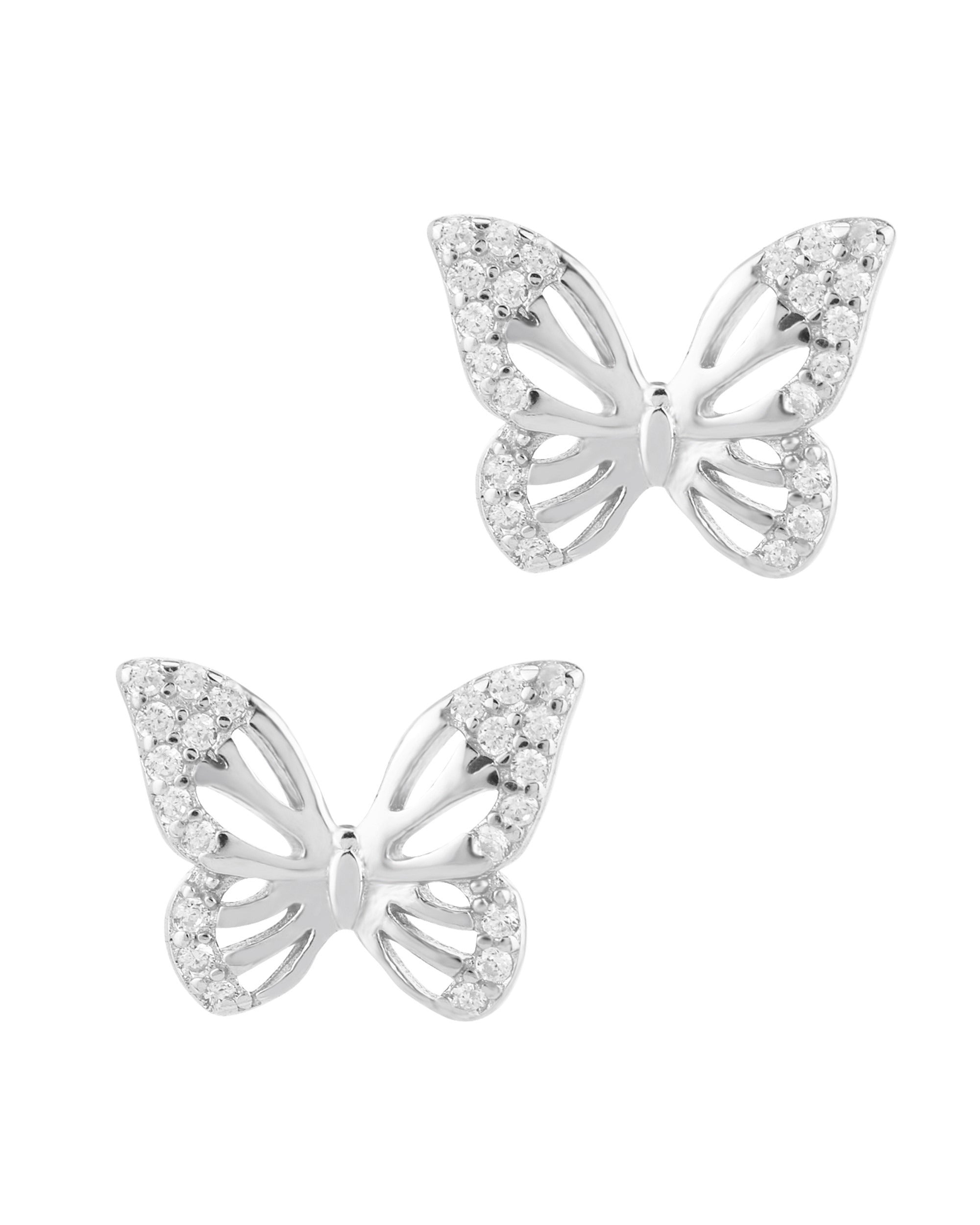 Boucles d'oreilles en argent massif rhodié motif papillons serti de pierres