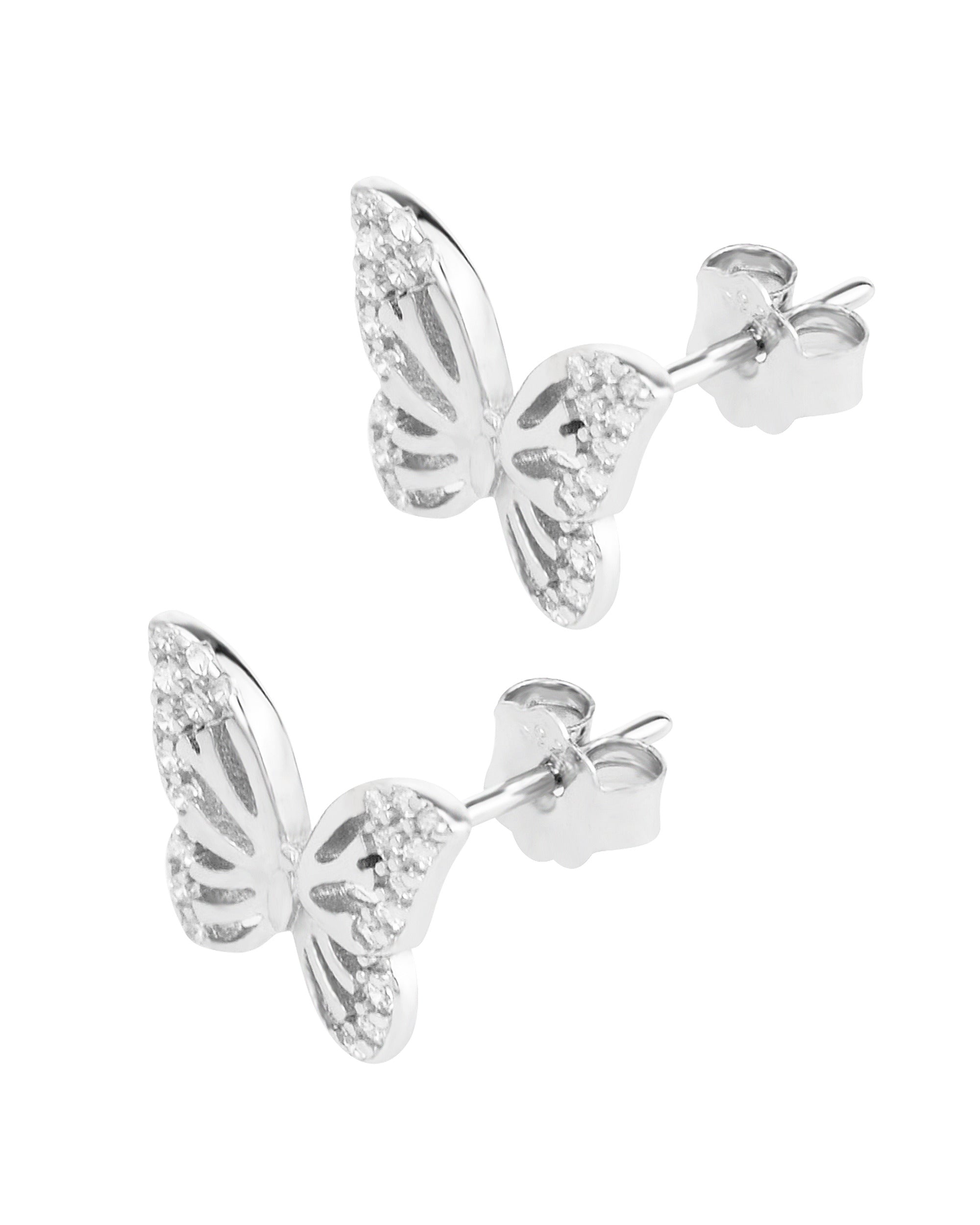 Boucles d'oreilles en argent massif rhodié motif papillons serti de pierres