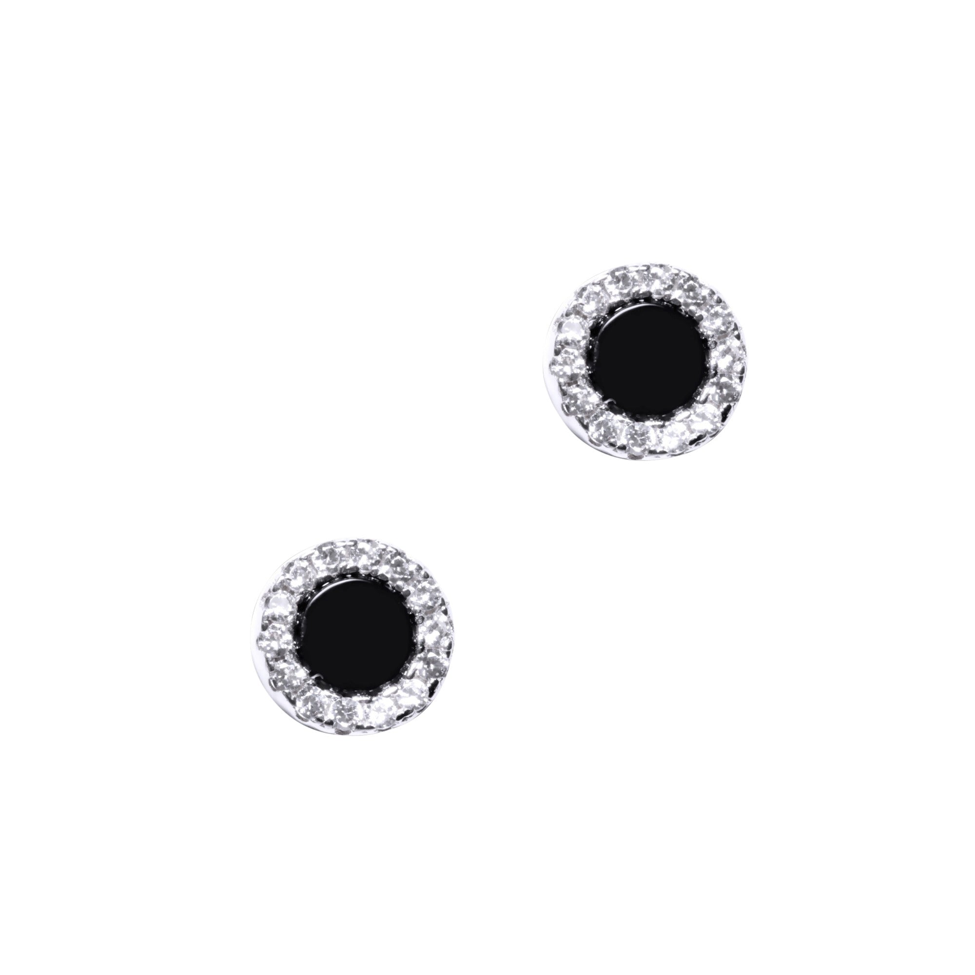 BOUCLES D'OREILLES EN ARGENT PIERRE NOIRE ENTOUREE DE PIERRES