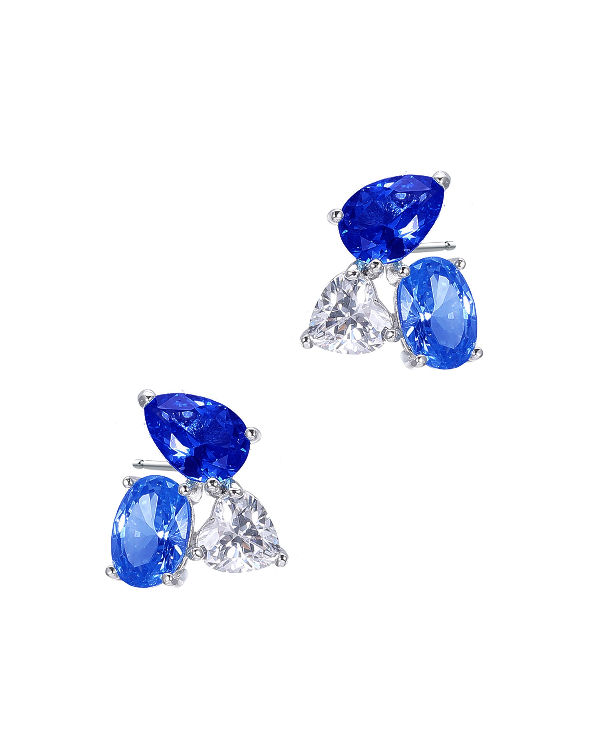 BOUCLES D'OREILLES EN ARGENT PIERRES BLEUES ET BLANCHE