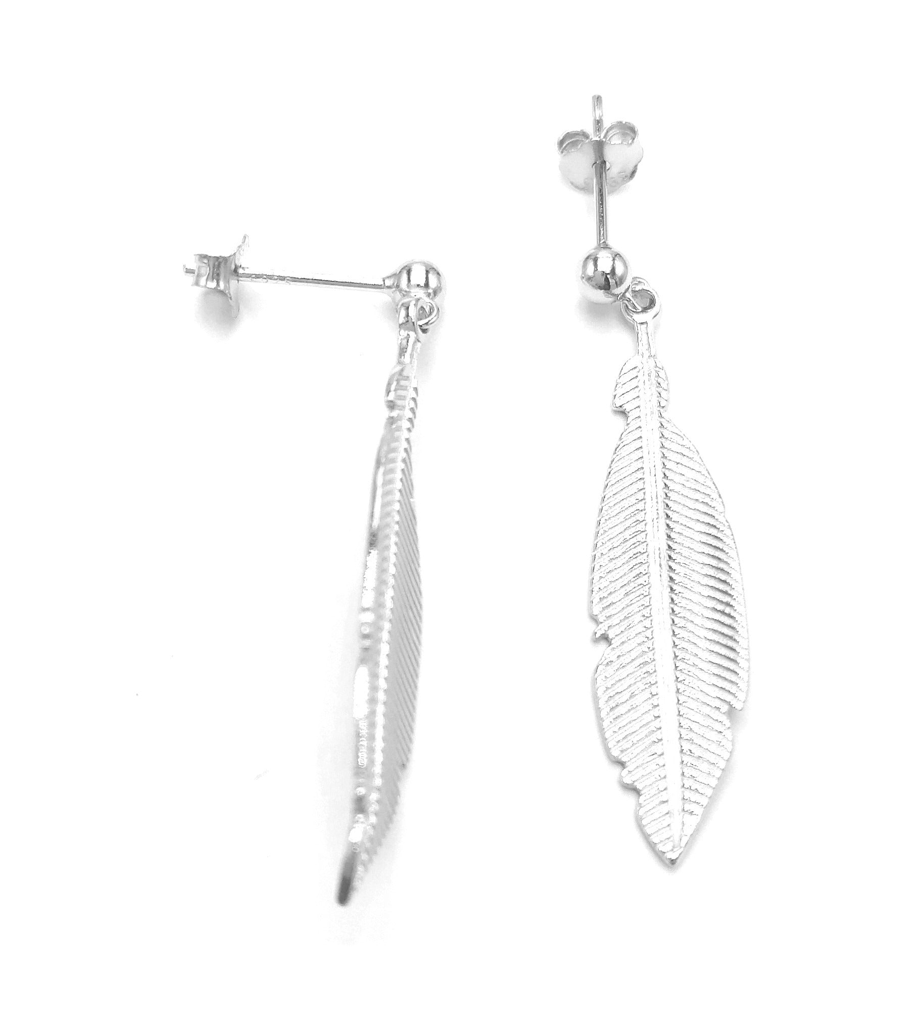 Boucles d'oreilles en argent plumes pendantes