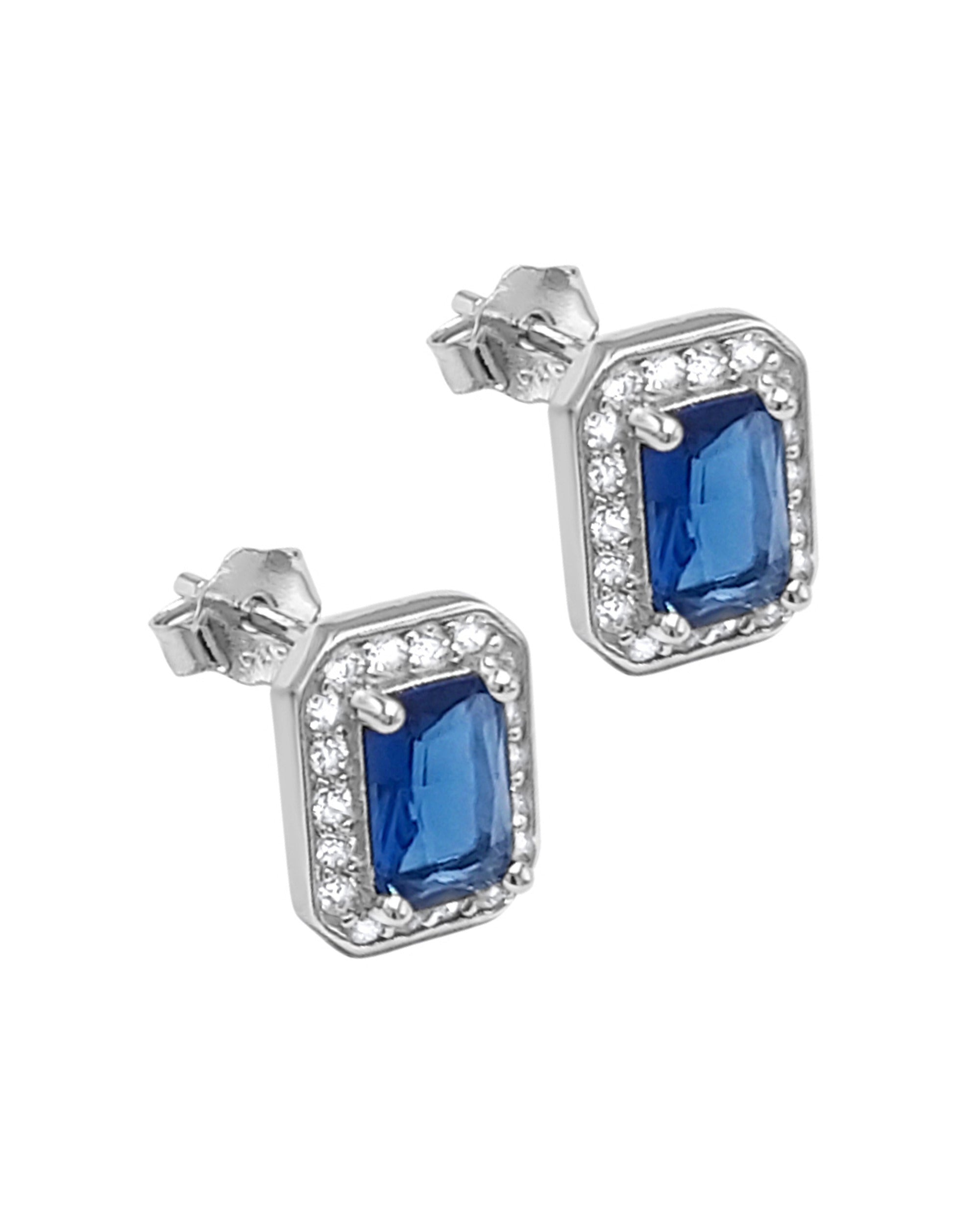 BOUCLES D'OREILLES EN ARGENT RECTANGLE BLEU