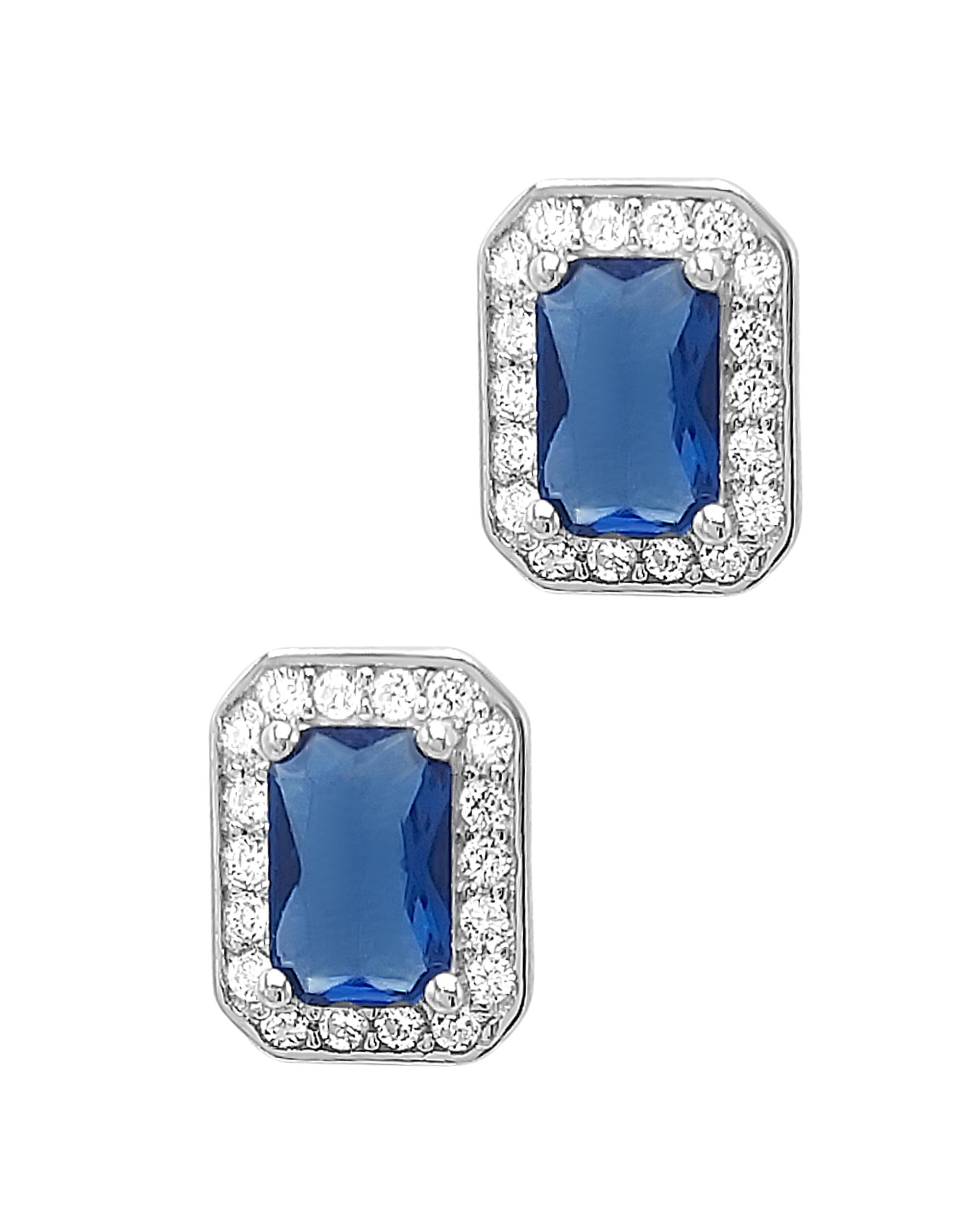 BOUCLES D'OREILLES EN ARGENT RECTANGLE BLEU