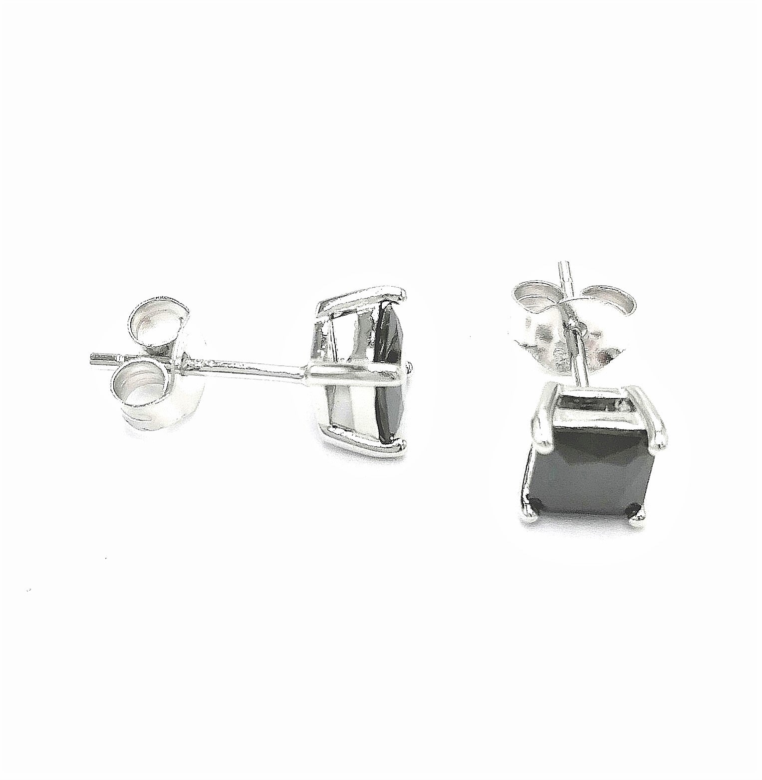 BOUCLES D'OREILLES EN ARGENT SOLITAIRE CARRE NOIR