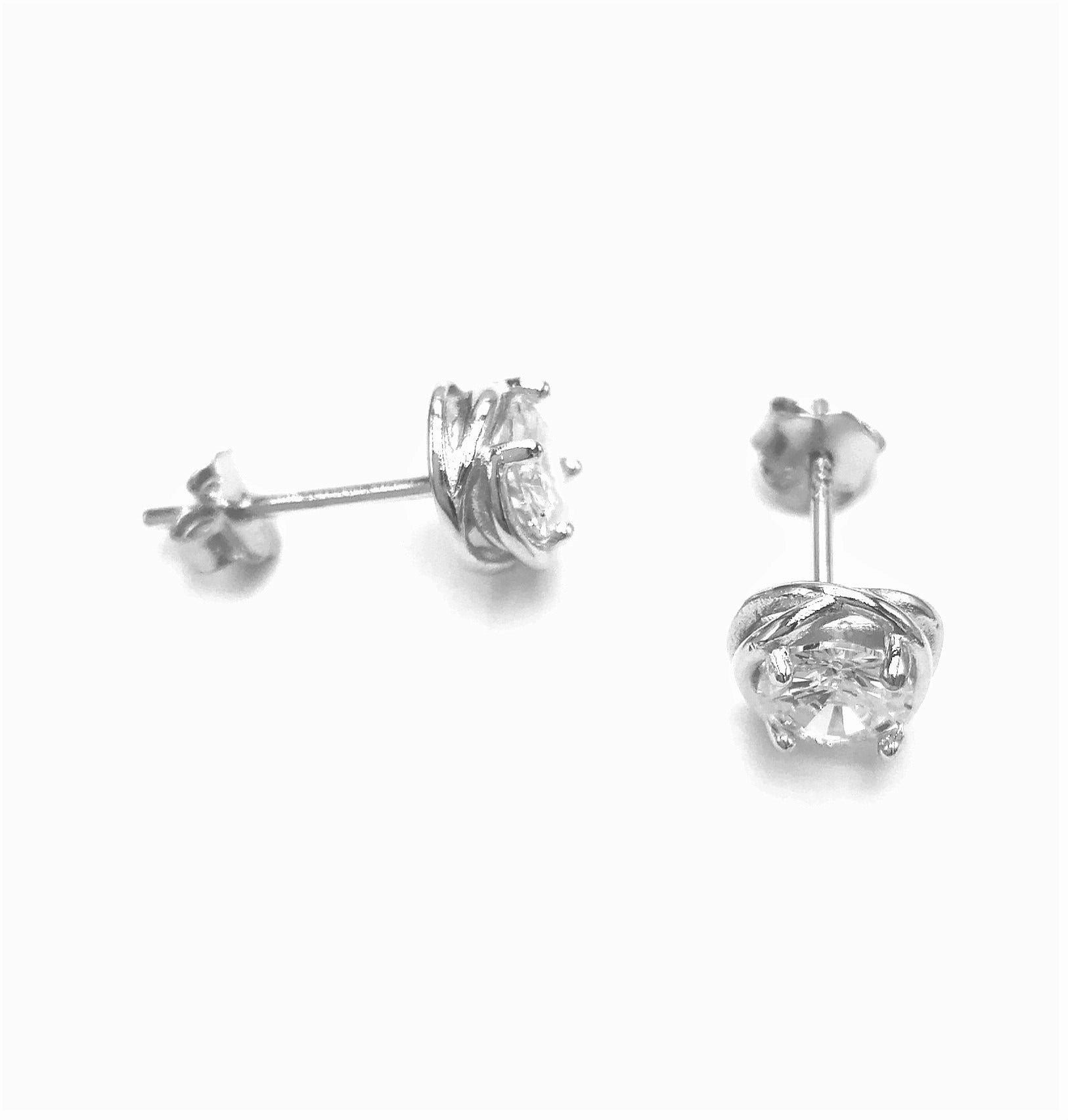 BOUCLES D'OREILLES EN ARGENT SOLITAIRE ET FIL TORSADE