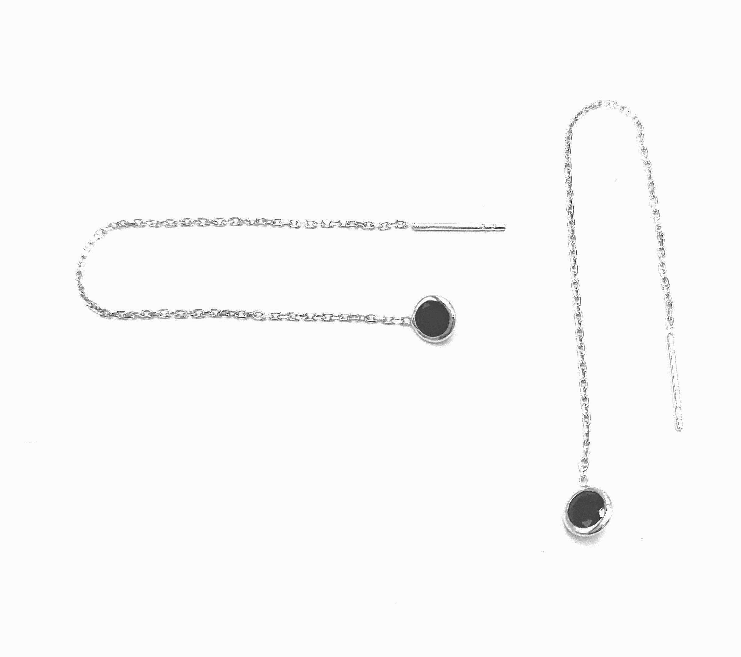 BOUCLES D'OREILLES EN ARGENT SOLITAIRE PENDANT NOIR