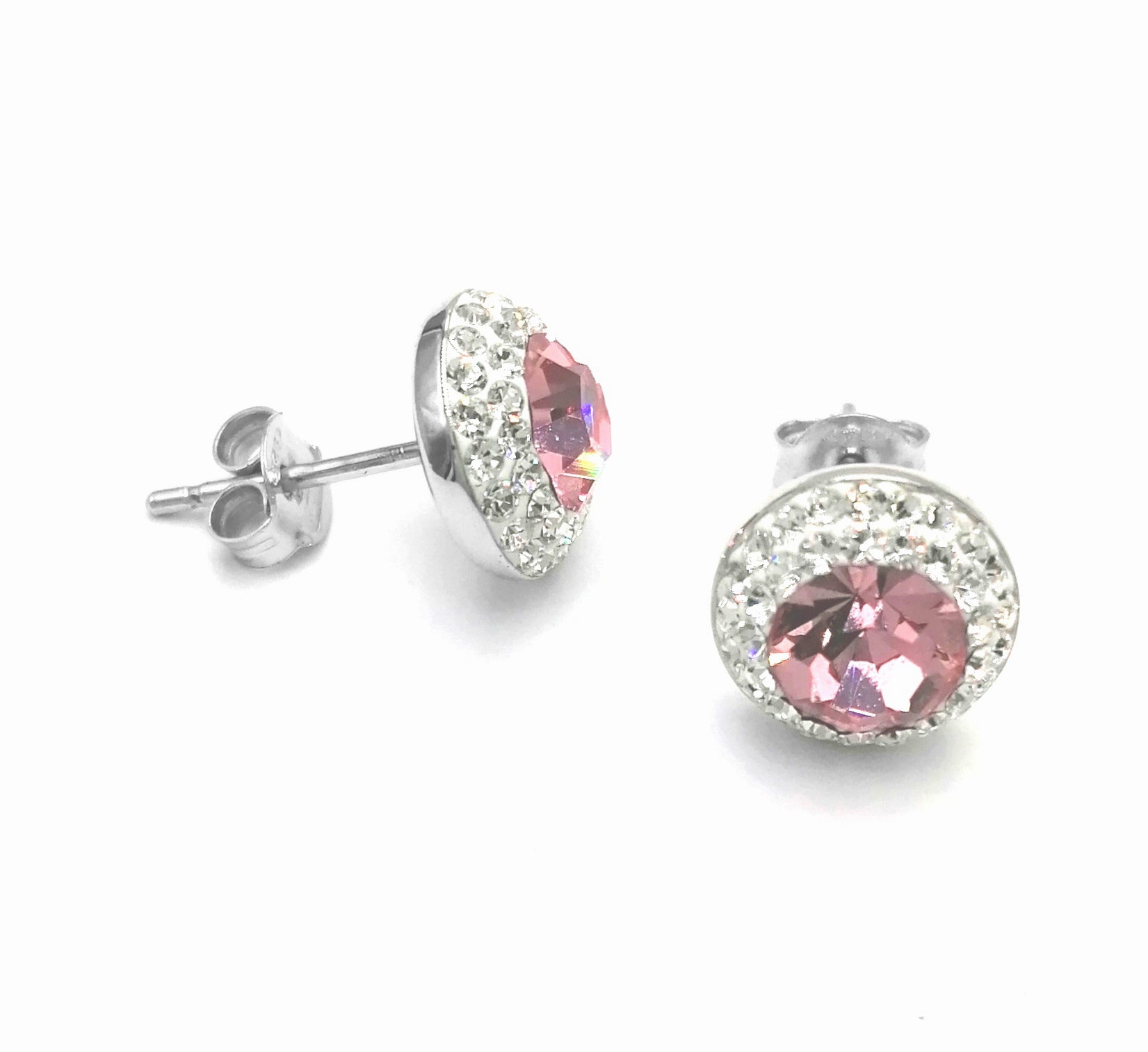 BOUCLES D'OREILLES EN ARGENT STRASS ROSE ET BLANCS