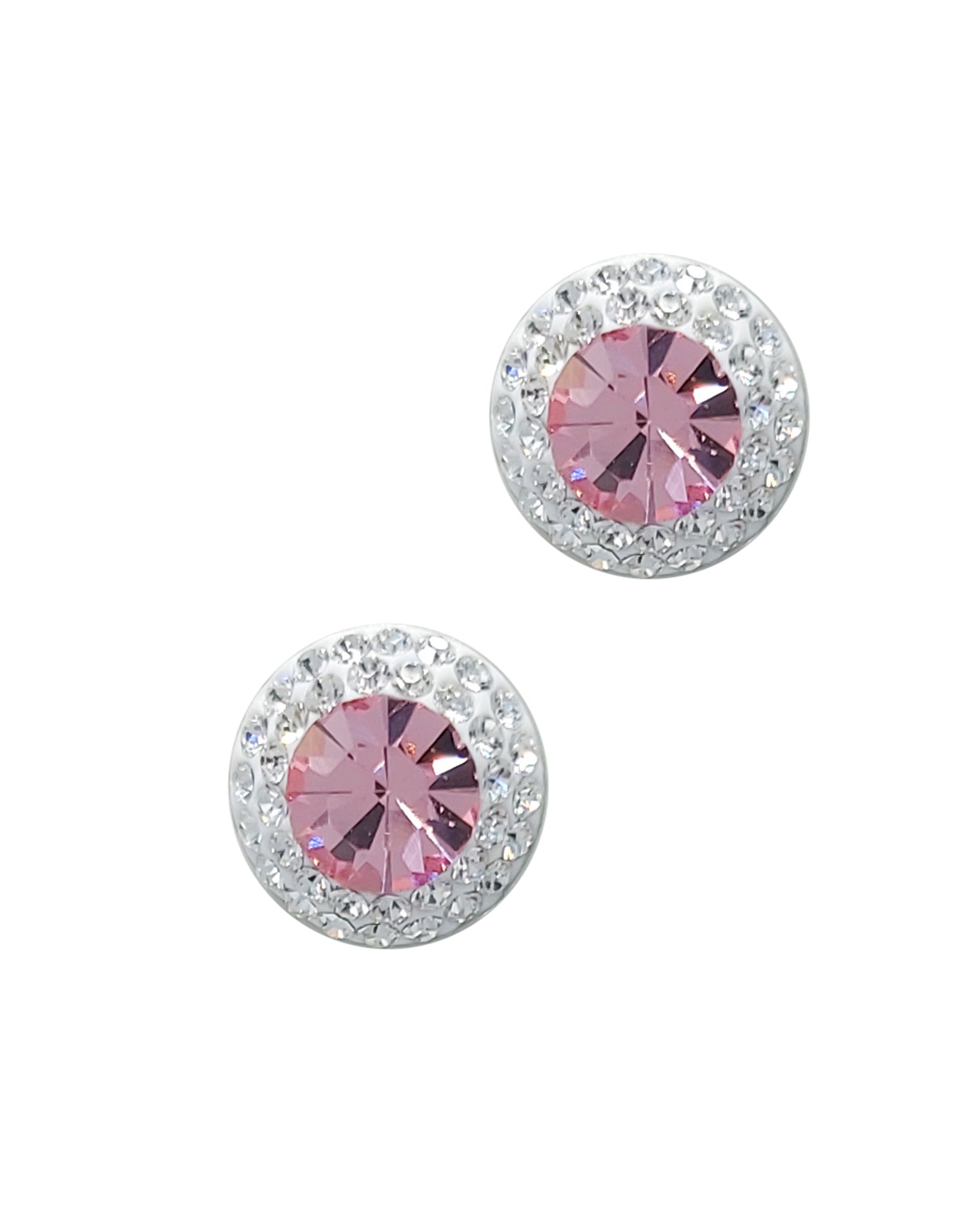 BOUCLES D'OREILLES EN ARGENT STRASS ROSE ET BLANCS