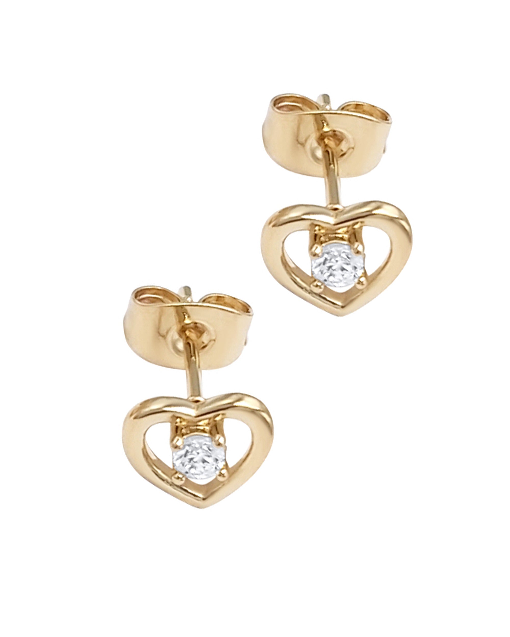 BOUCLES D'OREILLES EN PLAQUE OR COEUR ET PIERRE