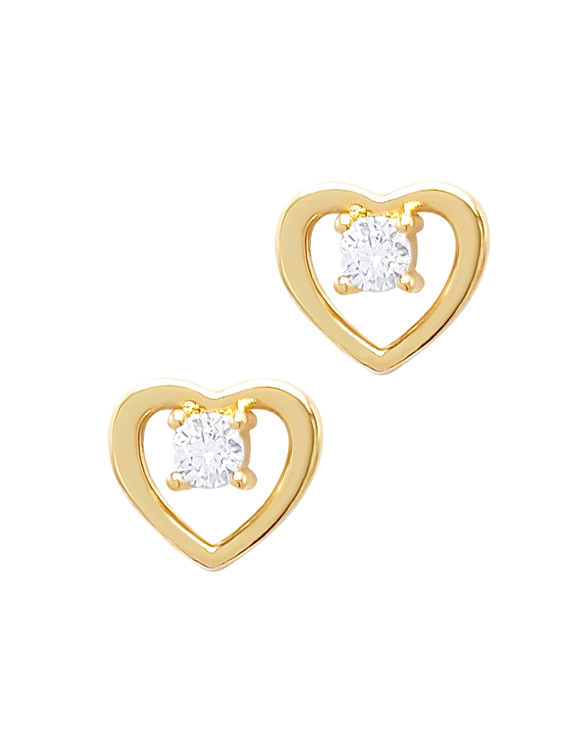 BOUCLES D'OREILLES EN PLAQUE OR COEUR ET PIERRE
