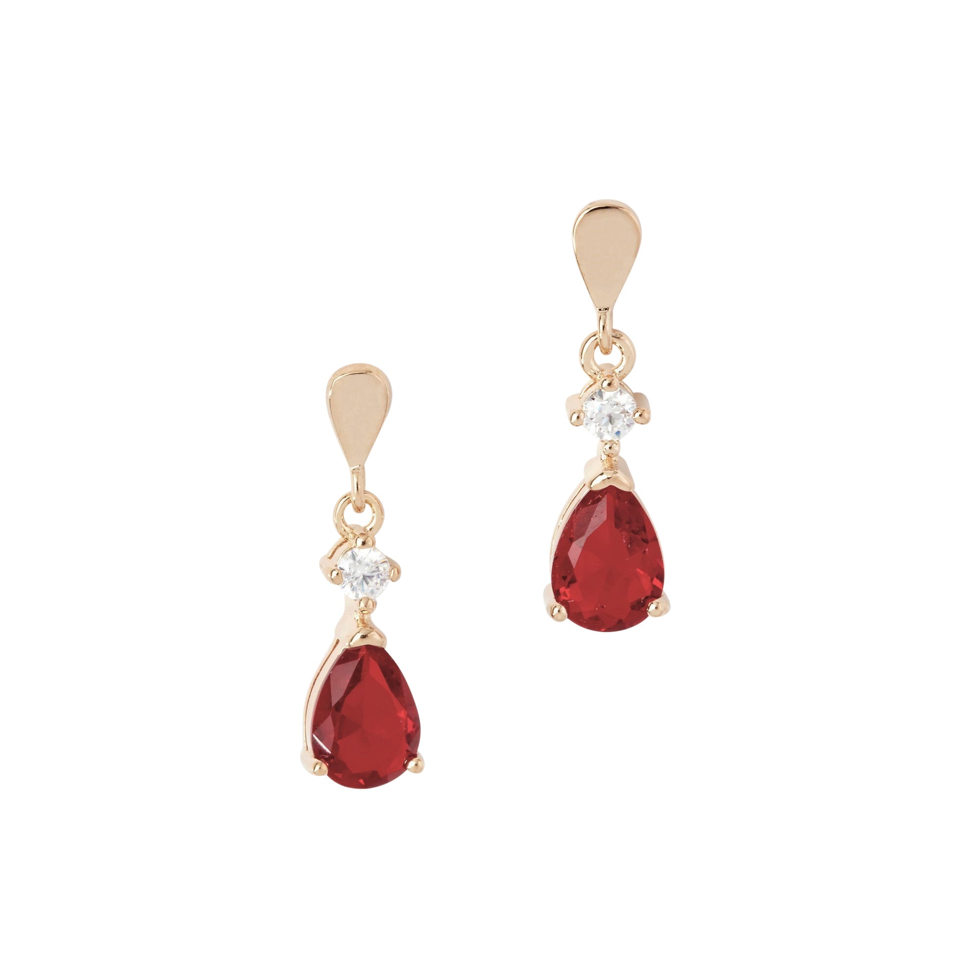 BOUCLES D'OREILLES EN PLAQUE OR GOUTTE ROUGE