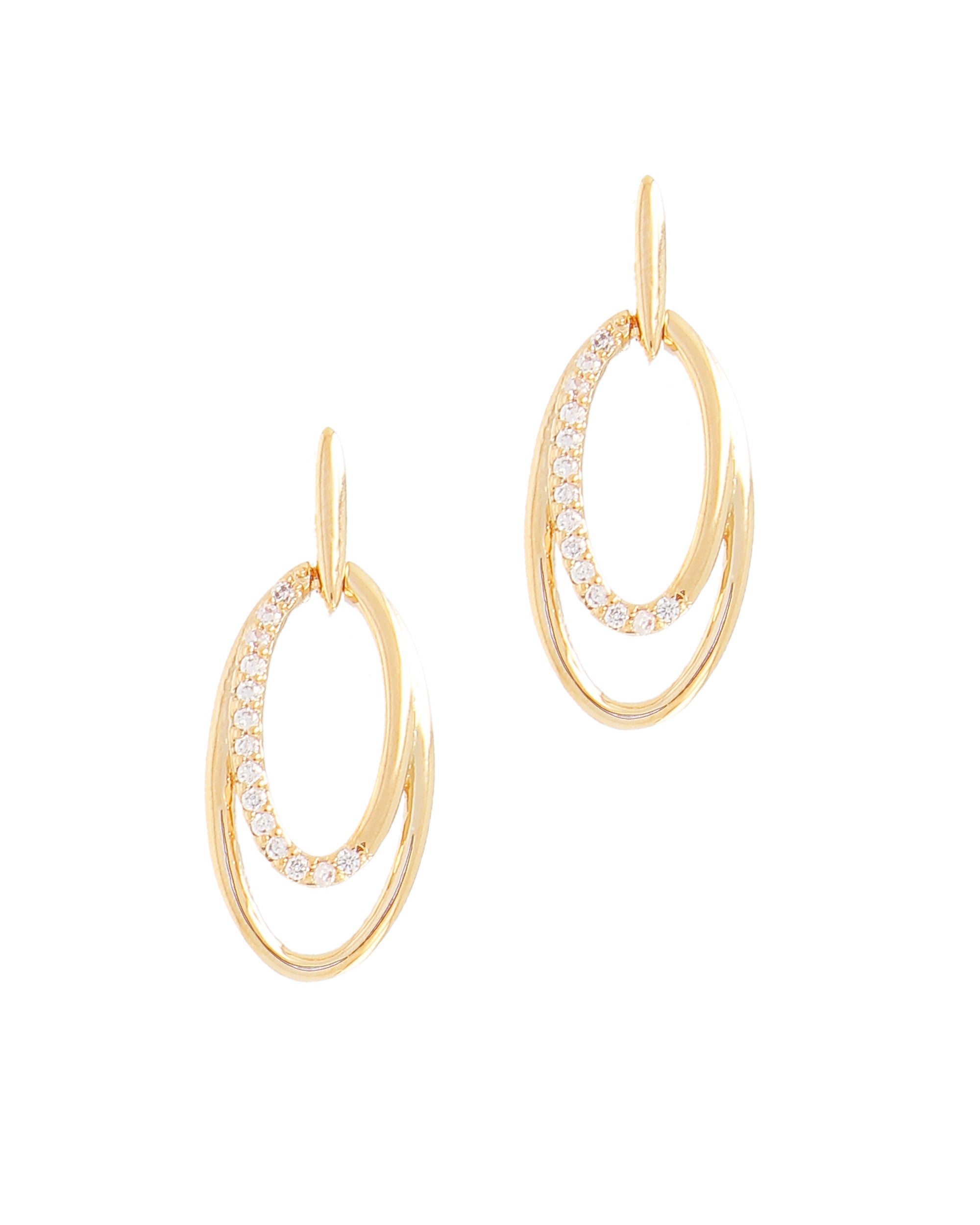 BOUCLES D'OREILLES EN PLAQUE OR OVALES PENDANTS AVEC PIERRES