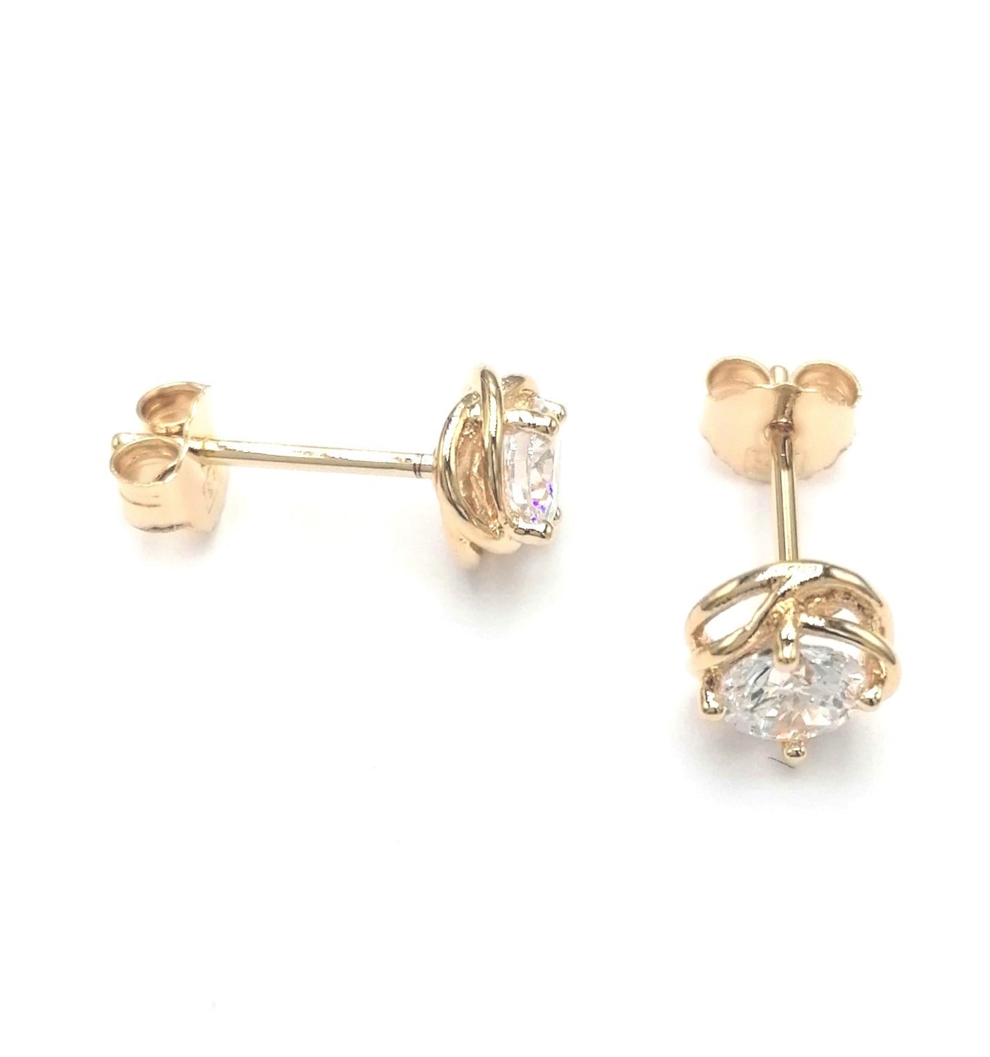 BOUCLES D'OREILLES EN PLAQUE OR SOLITAIRE ET FIL TORSADE