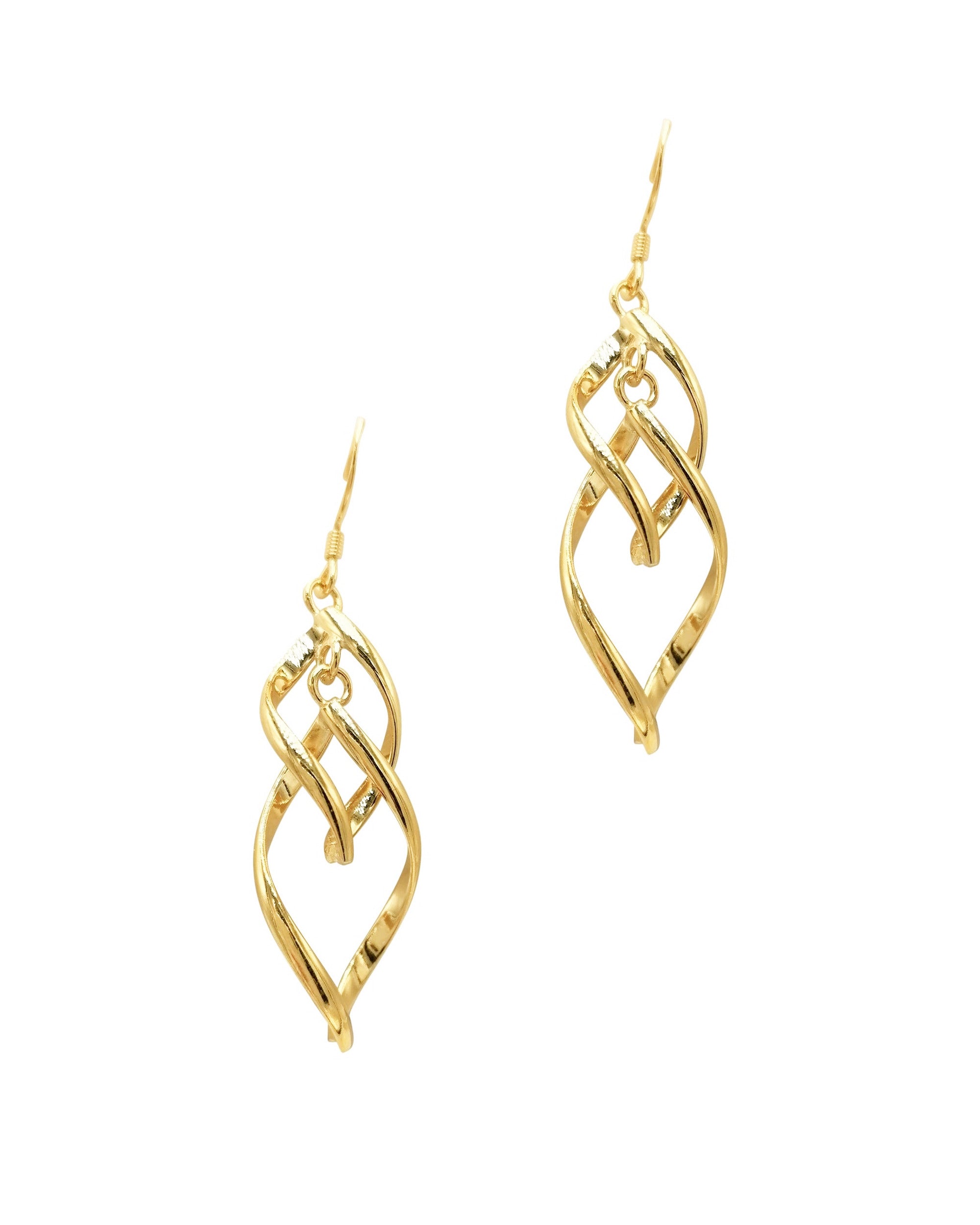 BOUCLES D'OREILLES EN PLAQUE OR SPIRALES PENDANTES