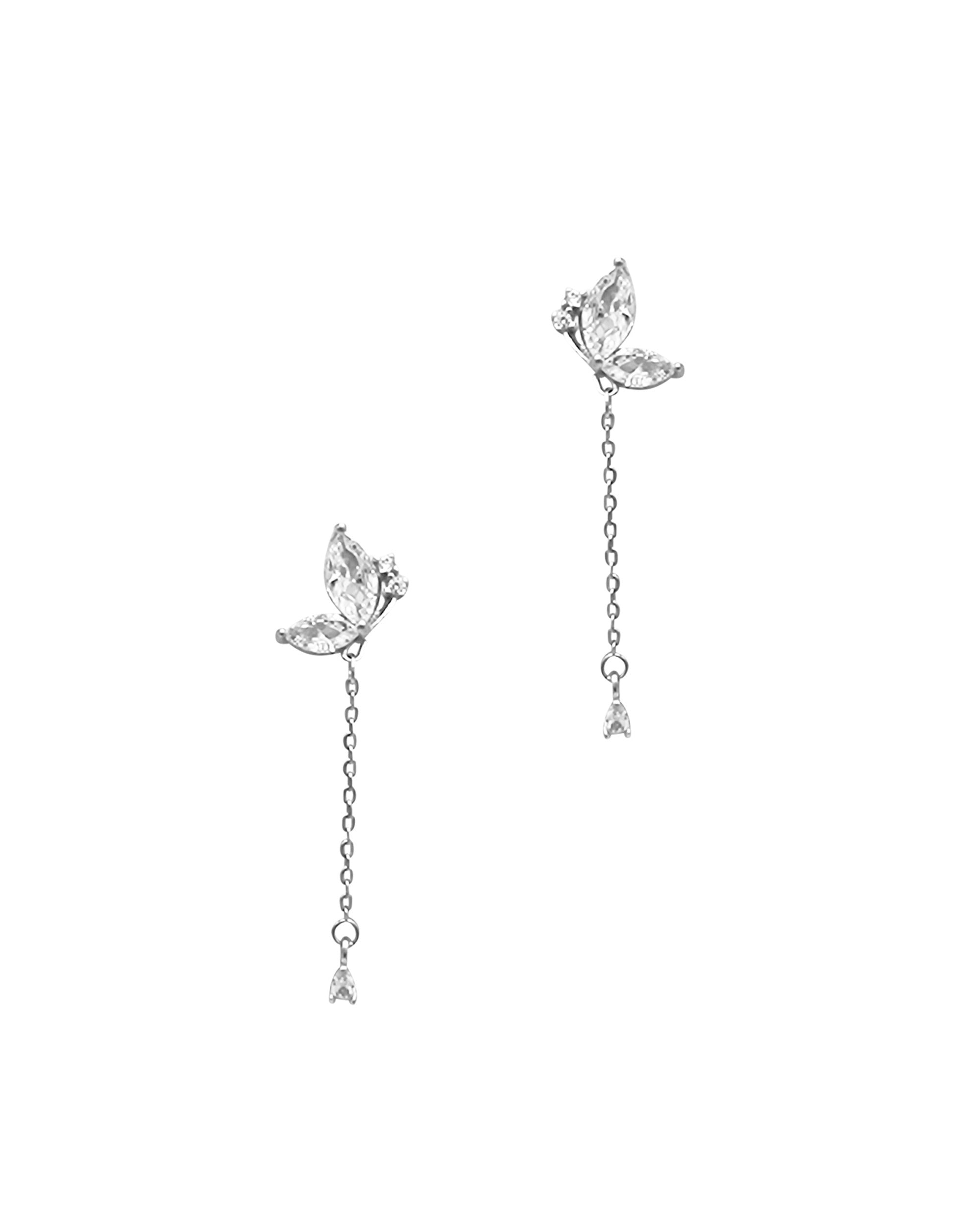 BOUCLES D'OREILLES EN ARGENT PENDANTES AVEC PAPILLON ET PIERRES