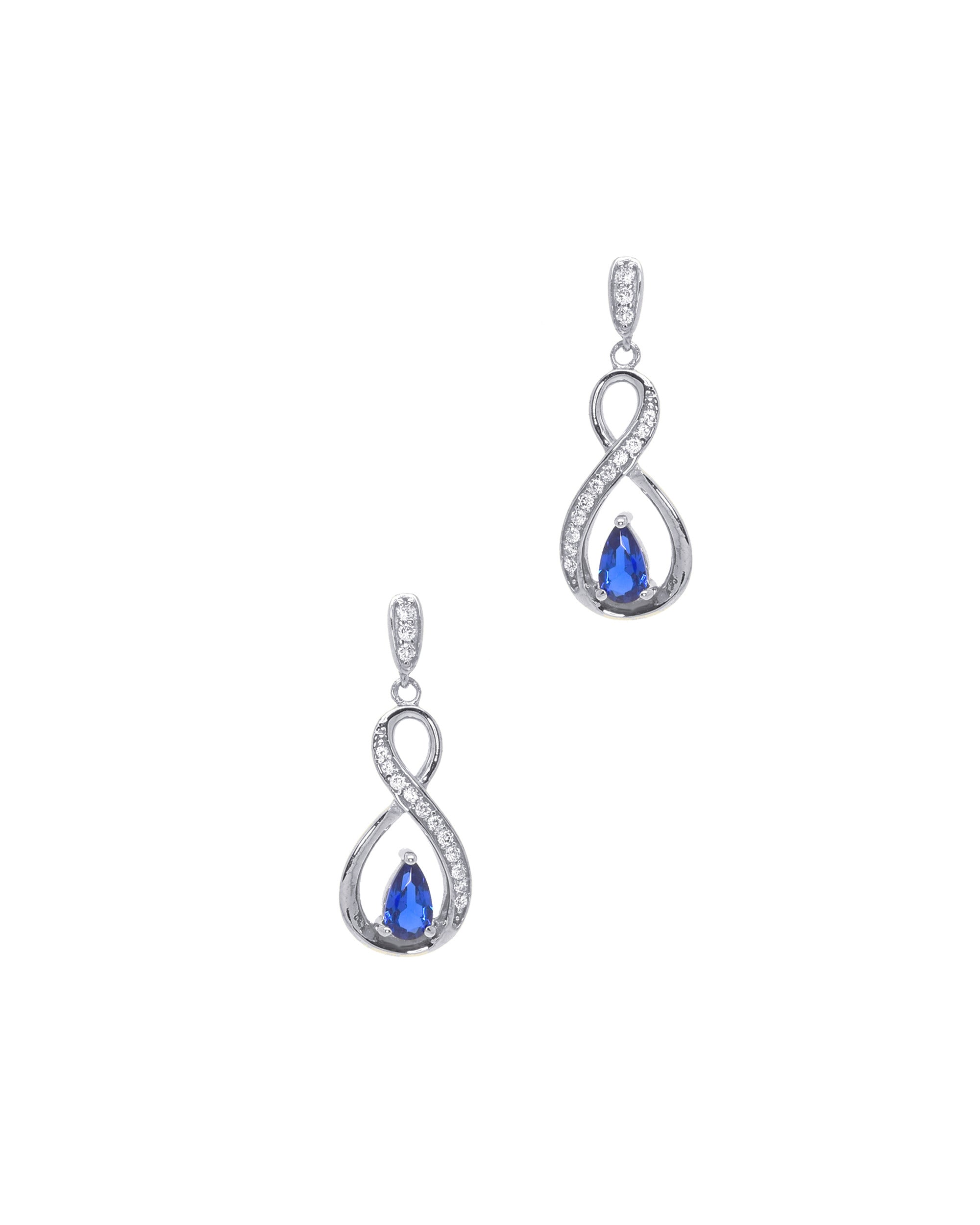 BOUCLES D'OREILLES PENDANTES EN ARGENT BOUCLE AVEC PIERRES BLANCHES ET BLEUE