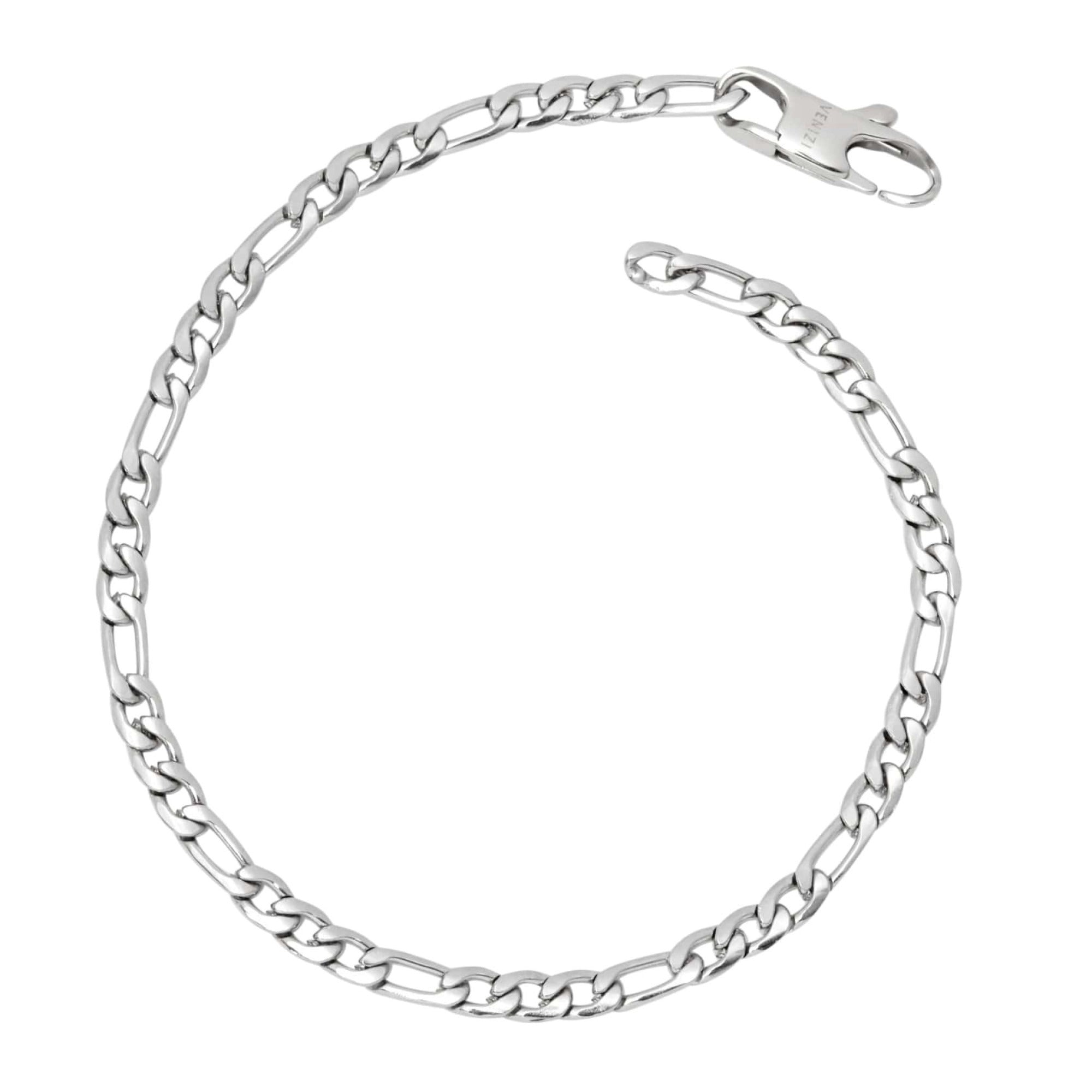 Bracelet en acier massif maille figaro 4 mm