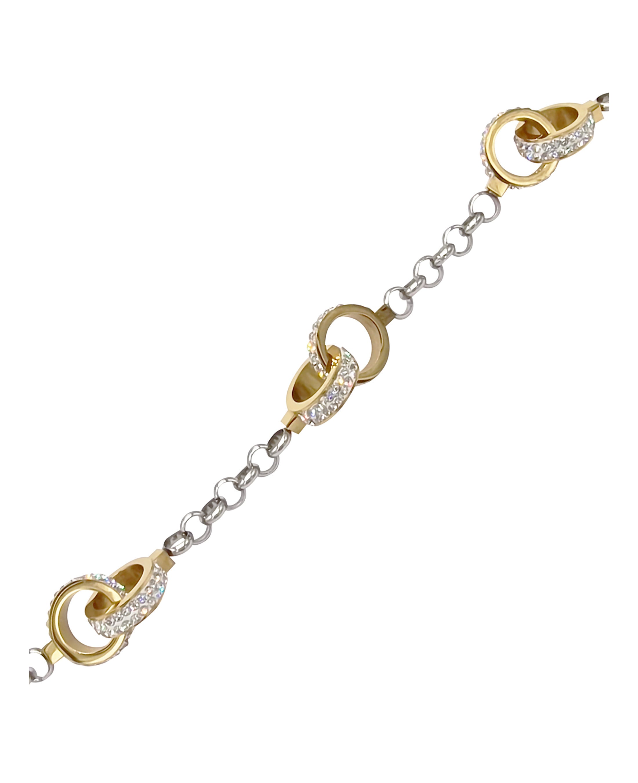 BRACELET EN ACIER 3 MENOTTES DOREES AVEC STRASS