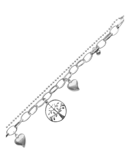 Stalen armband met harten en levensboom dangel