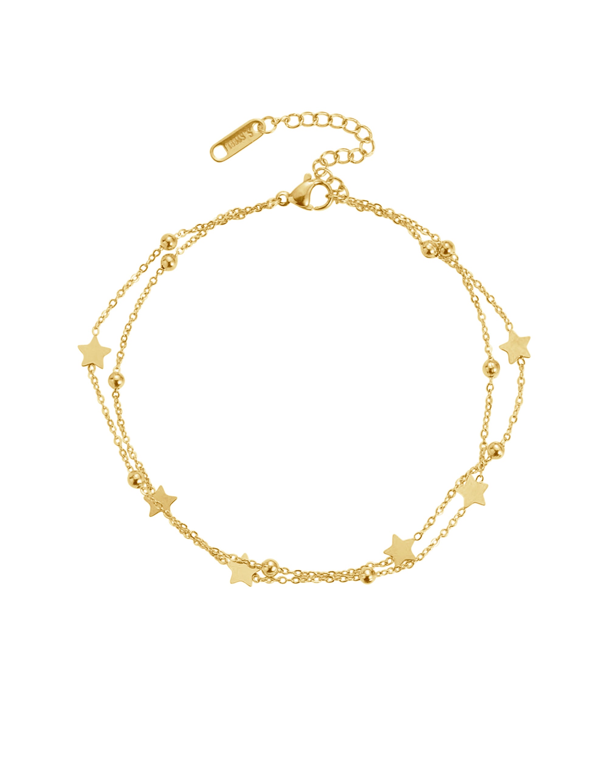 BRACELET EN ACIER DORE DOUBLE MAILLE BILLES ET ETOILES