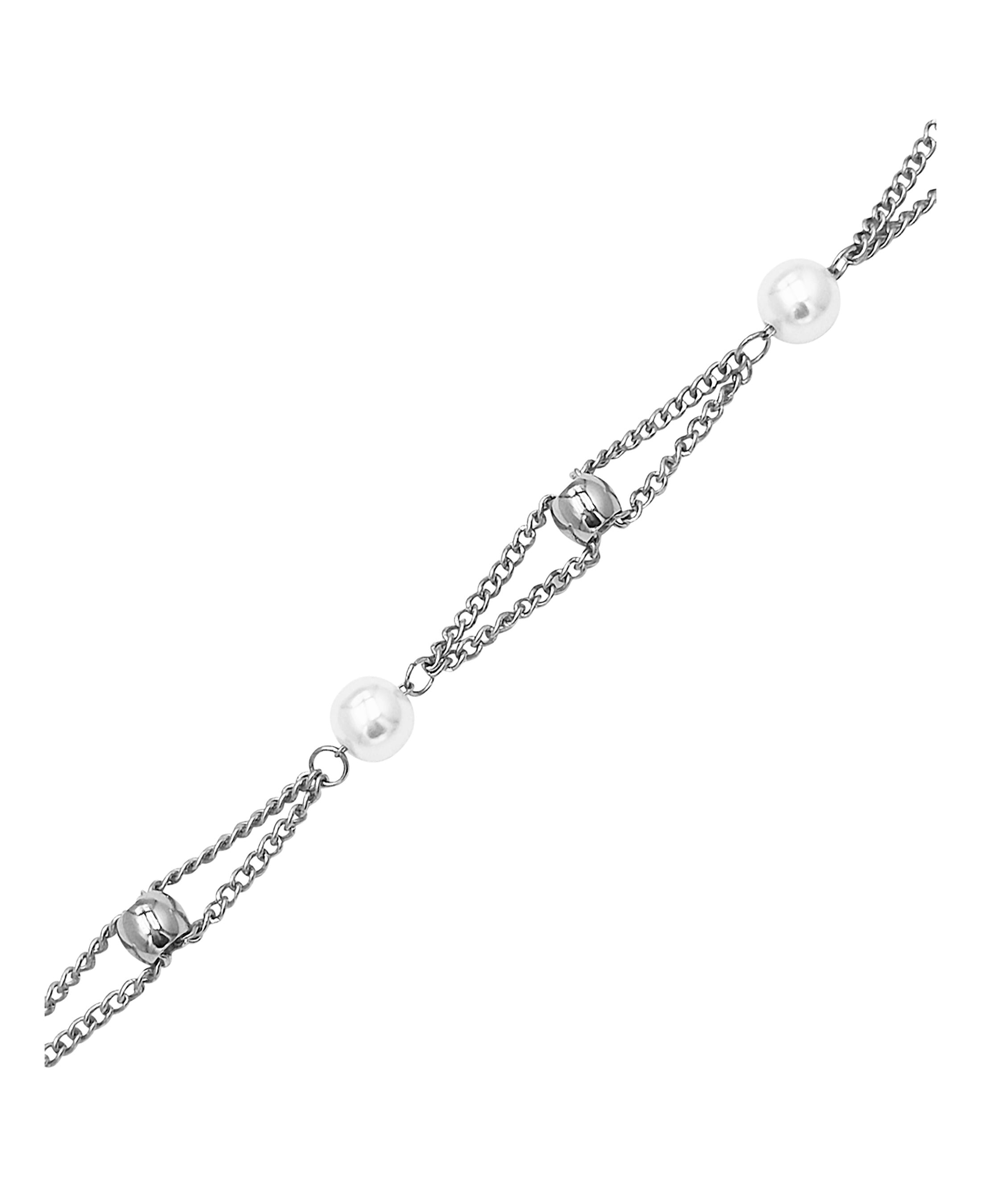 BRACELET EN ACIER DOUBLE MAILLE BOULES ET PERLES