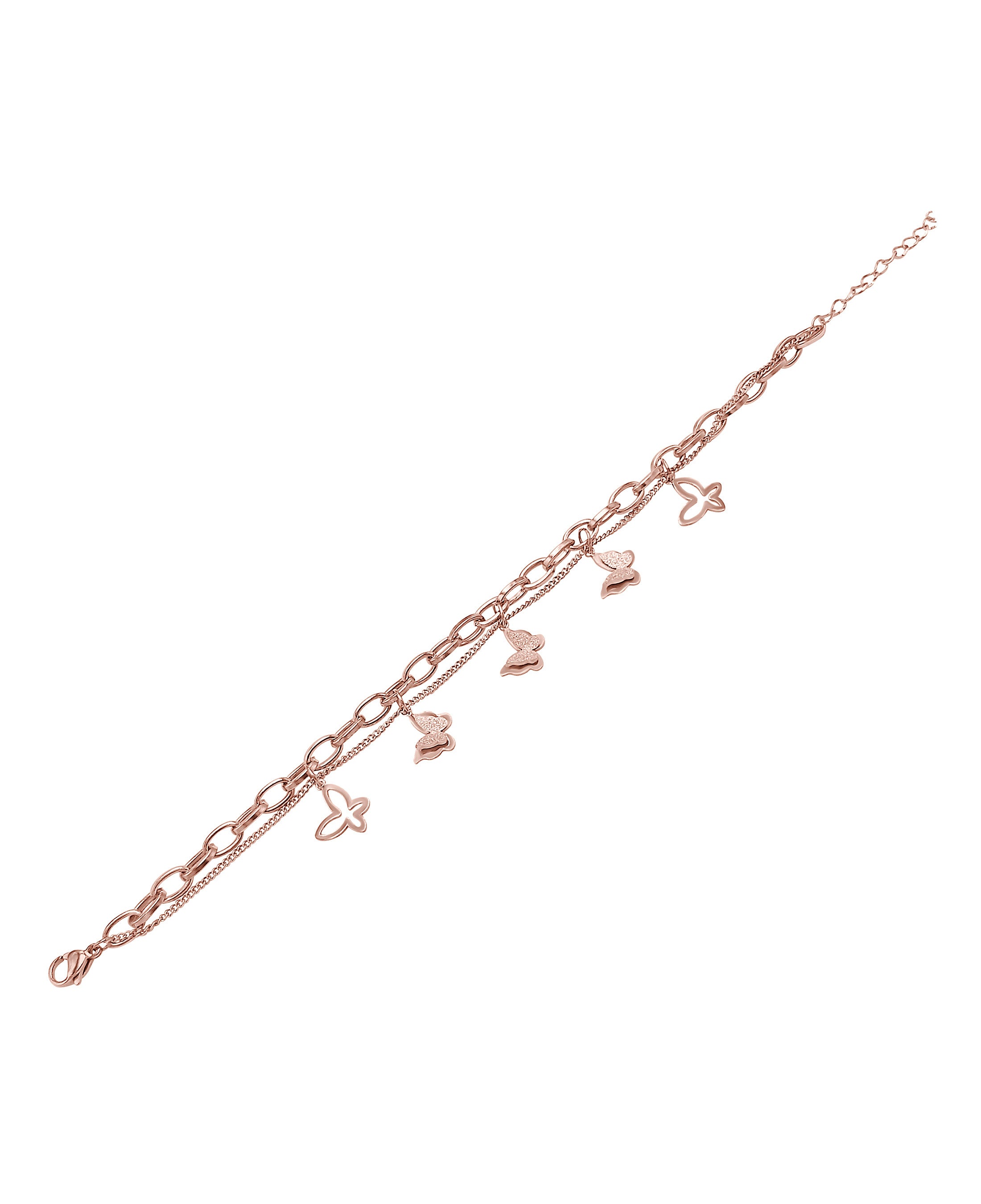 BRACELET EN ACIER ROSE PAPILLONS AVEC PAILLETTES