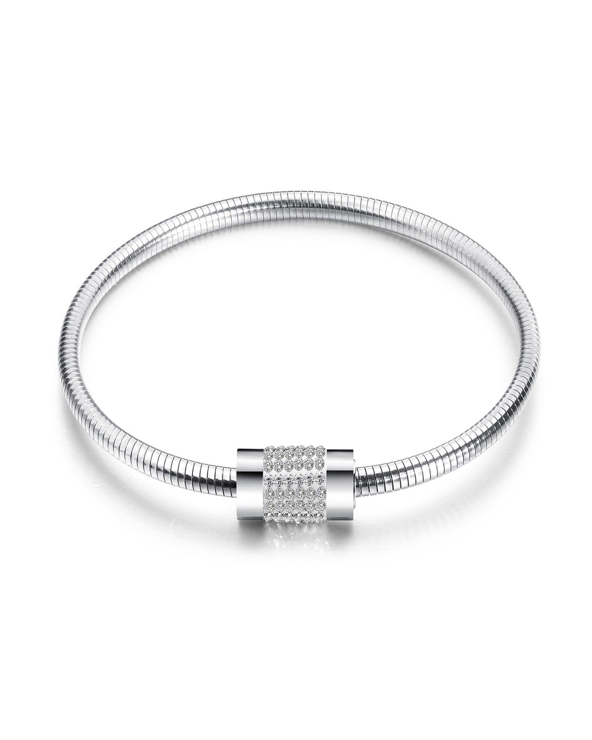 BRACELET EN ACIER TUBE AVEC STRASS ET FERMOIR AIMANTE