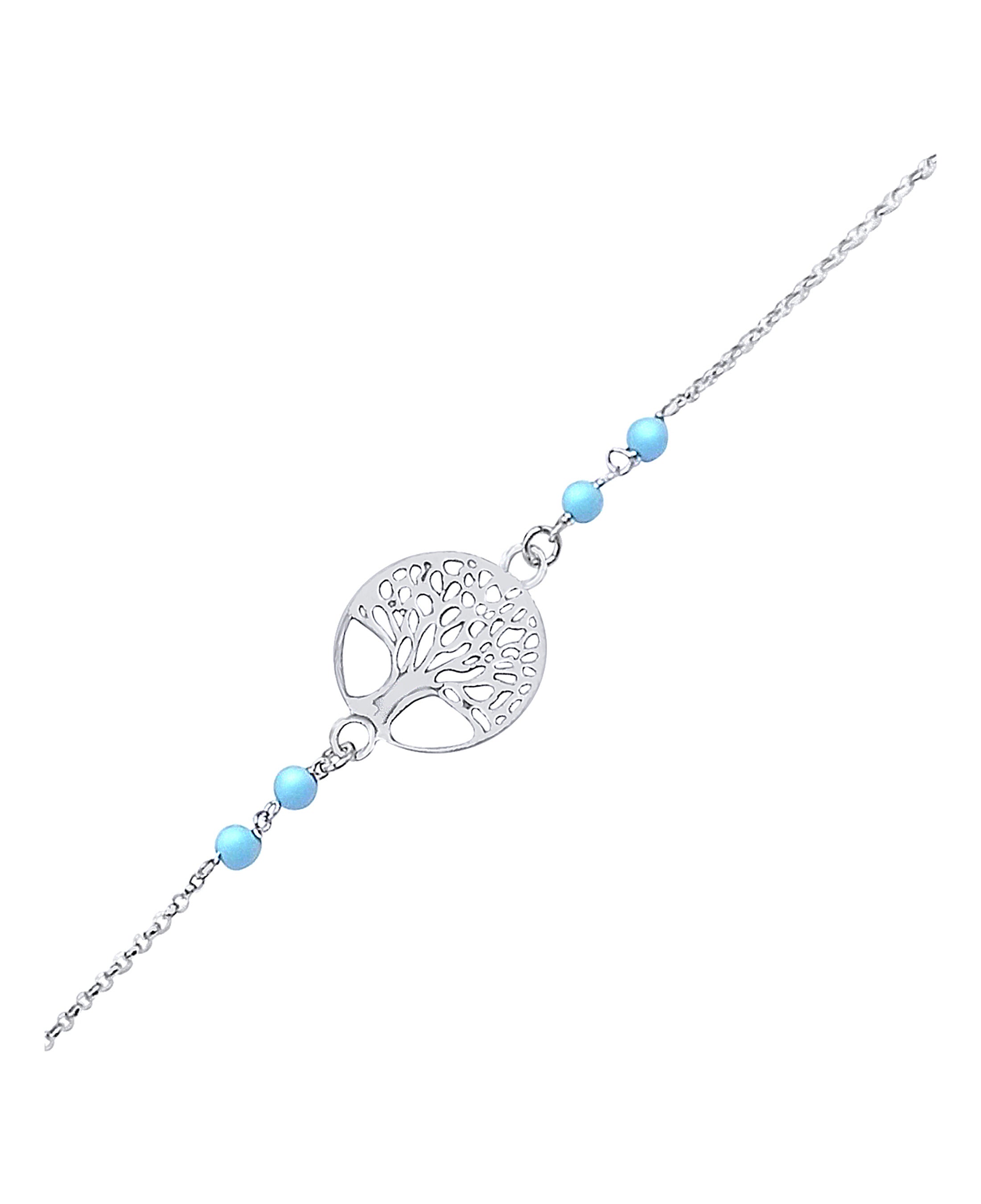 Bracelet en argent massif motif arbre de vie et billes turquoise