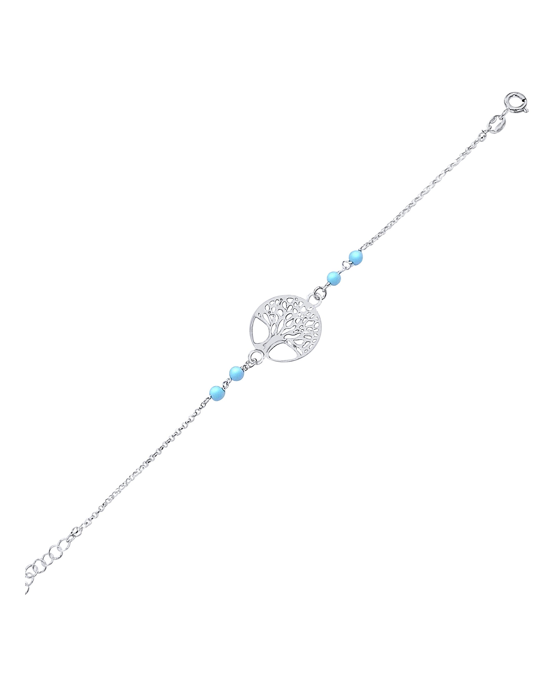 Bracelet en argent massif motif arbre de vie et billes turquoise