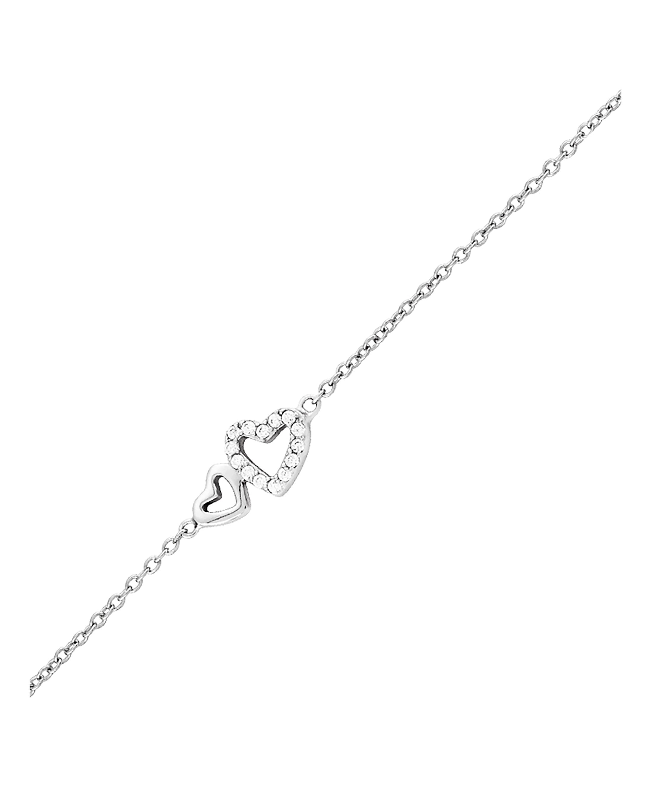 BRACELET EN ARGENT AVEC 2 COEURS ET PIERRES