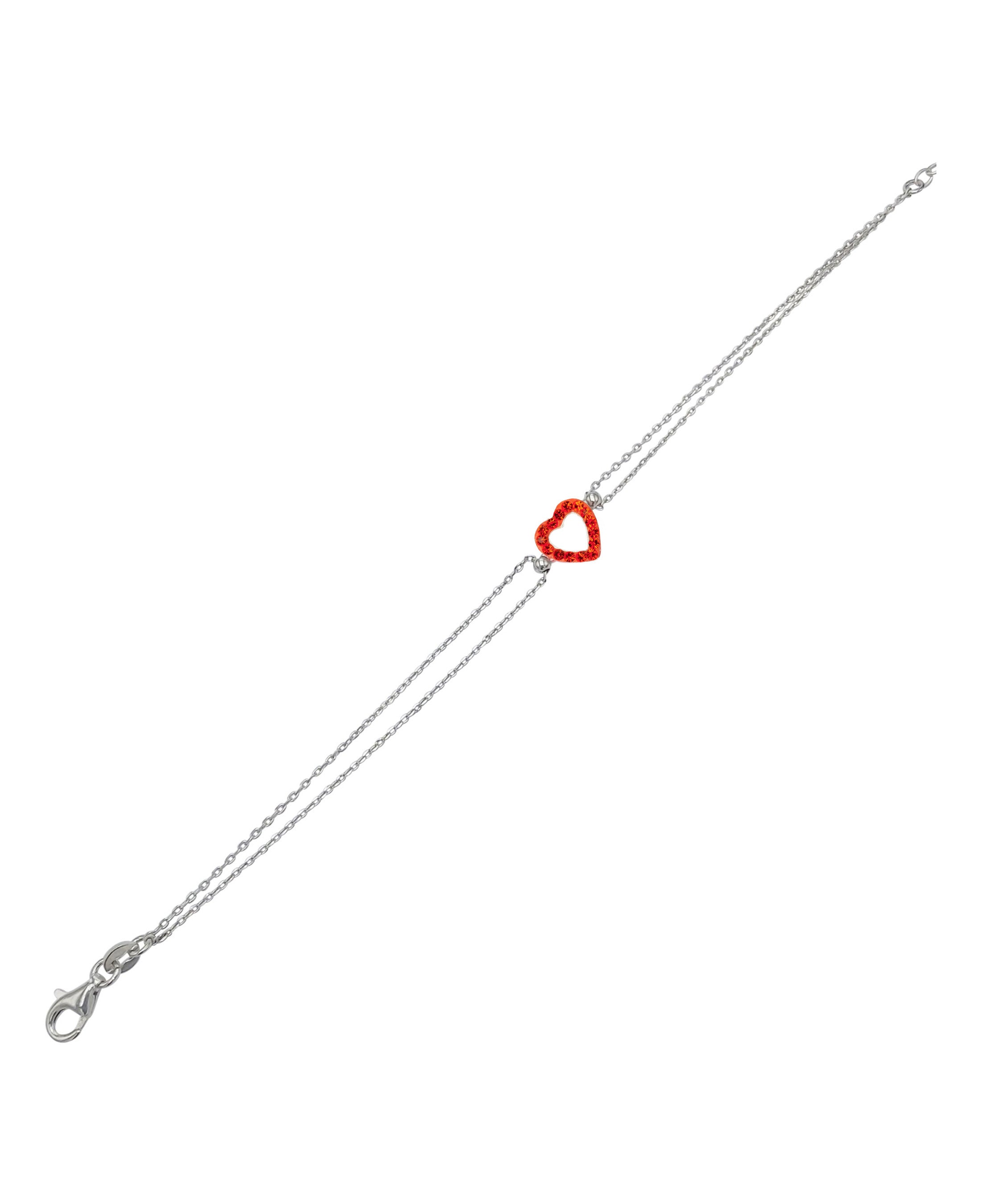 BRACELET EN ARGENT AVEC COEUR STRASS ROUGES