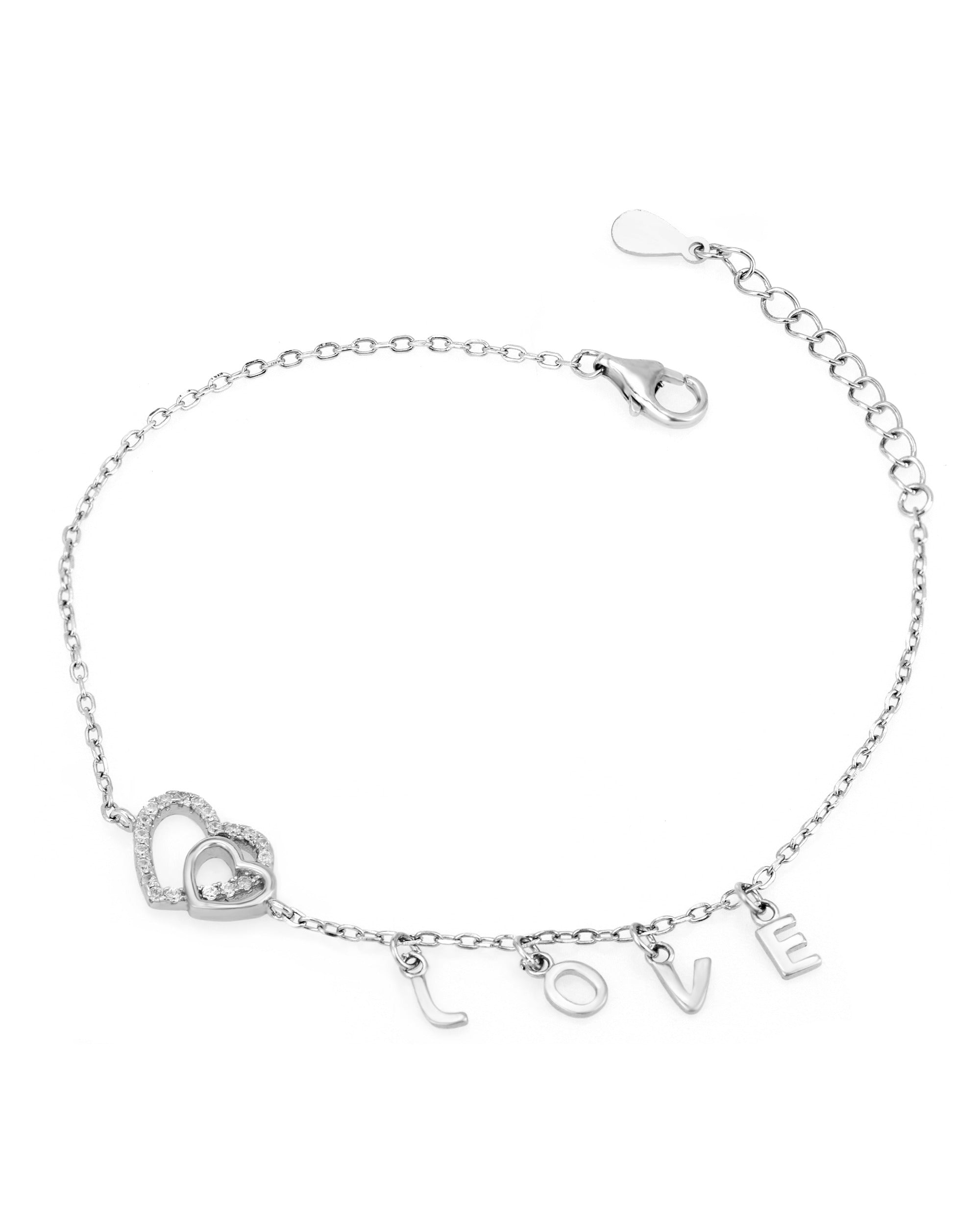 Bracelet pour femme en argent avec double cœur et love