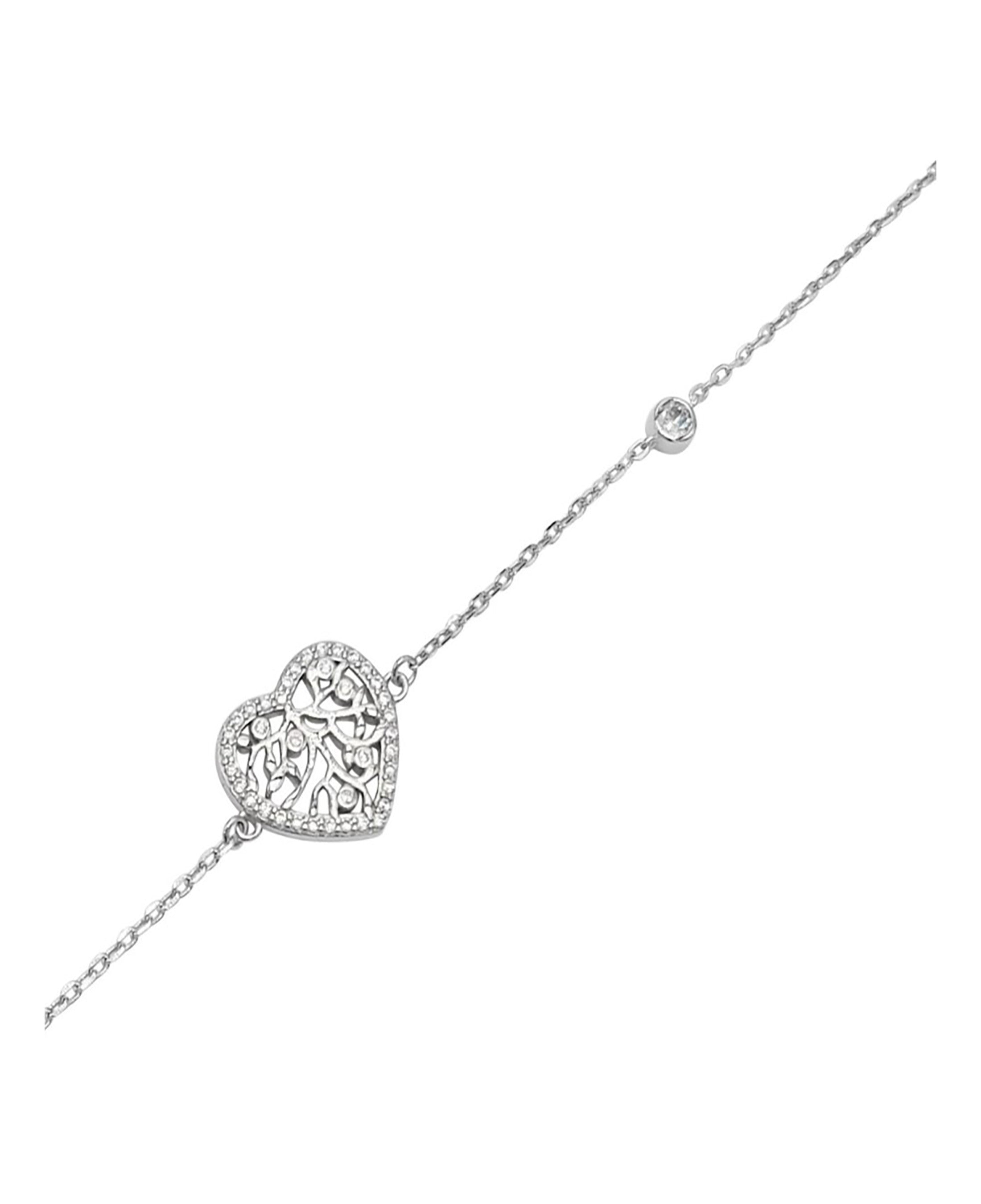 BRACELET EN ARGENT COEUR ARBRE DE VIE ET SOLITAIRE