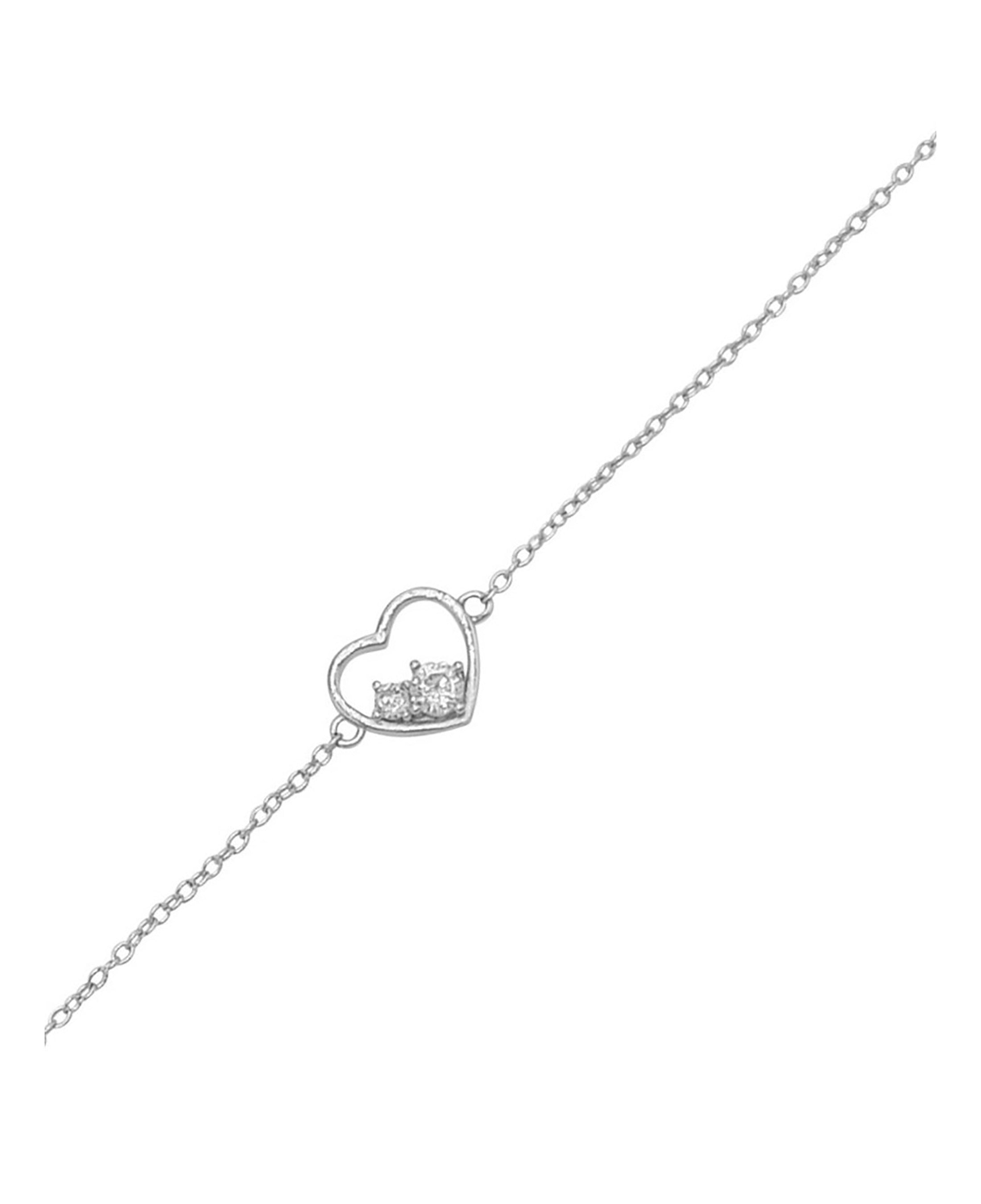 Bracelet en argent massif et avec coeur et 2 pierres