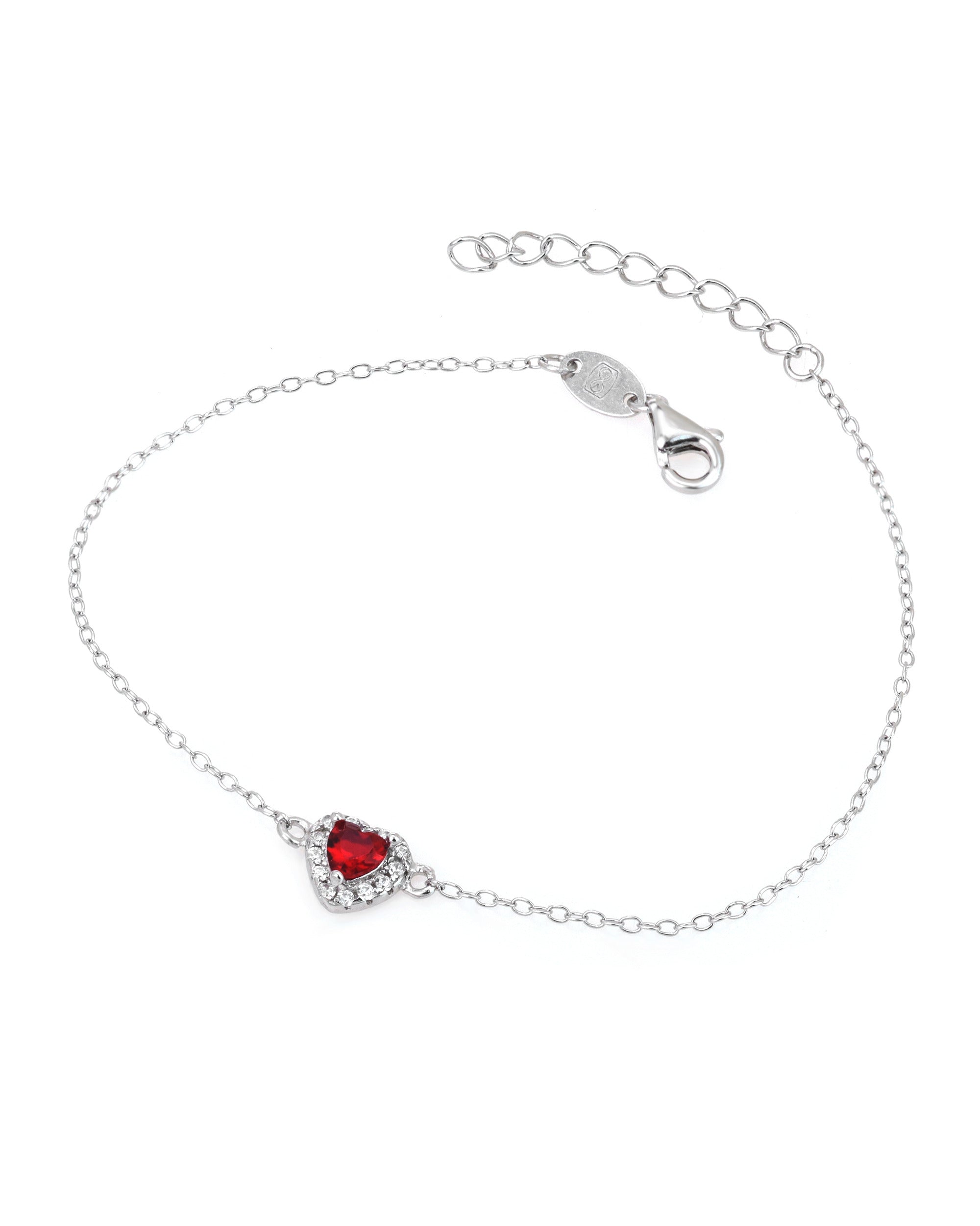 Bracelet en argent coeur avec pierres blanches et rouge