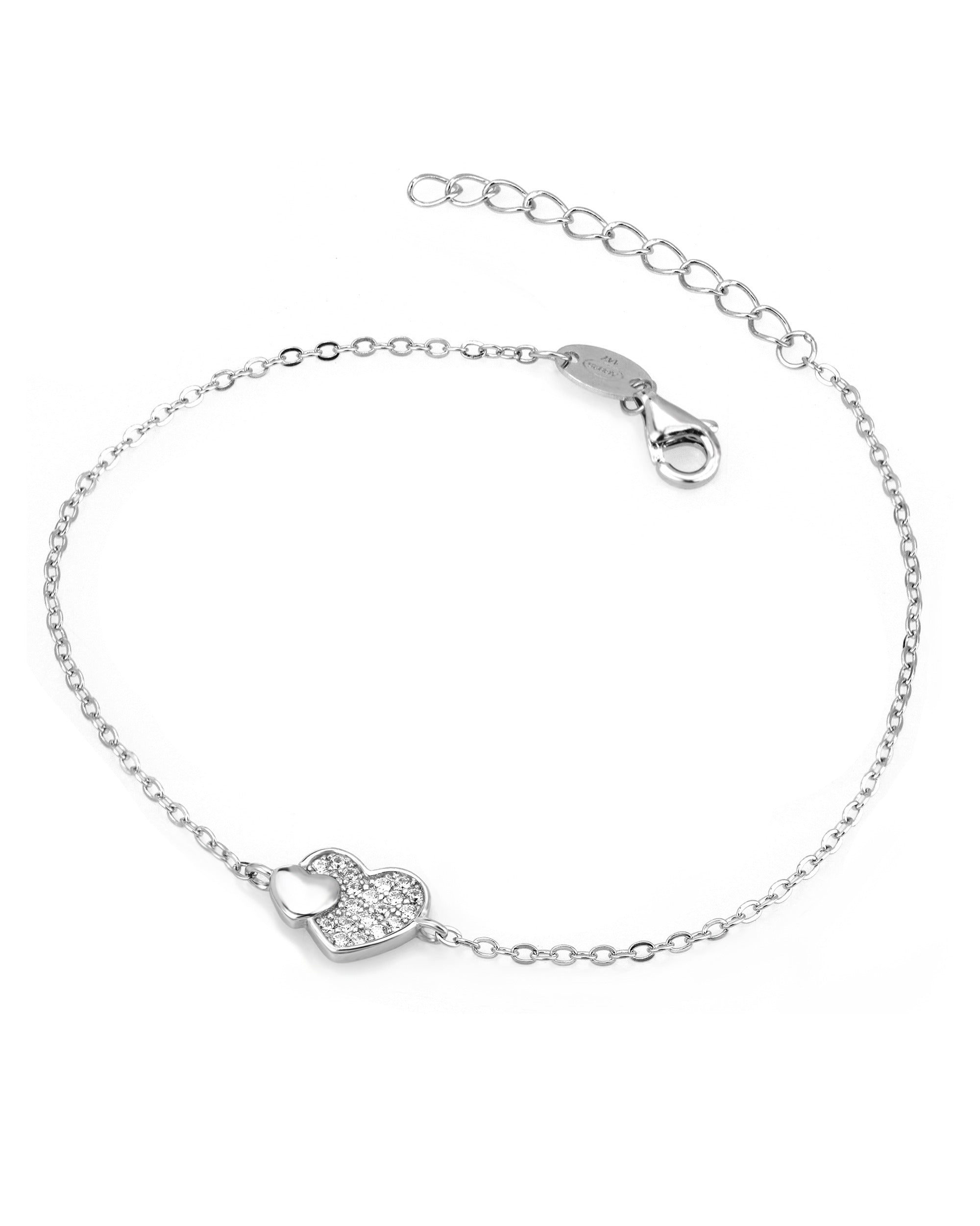 Bracelet en argent rhodié avec coeur et pierres