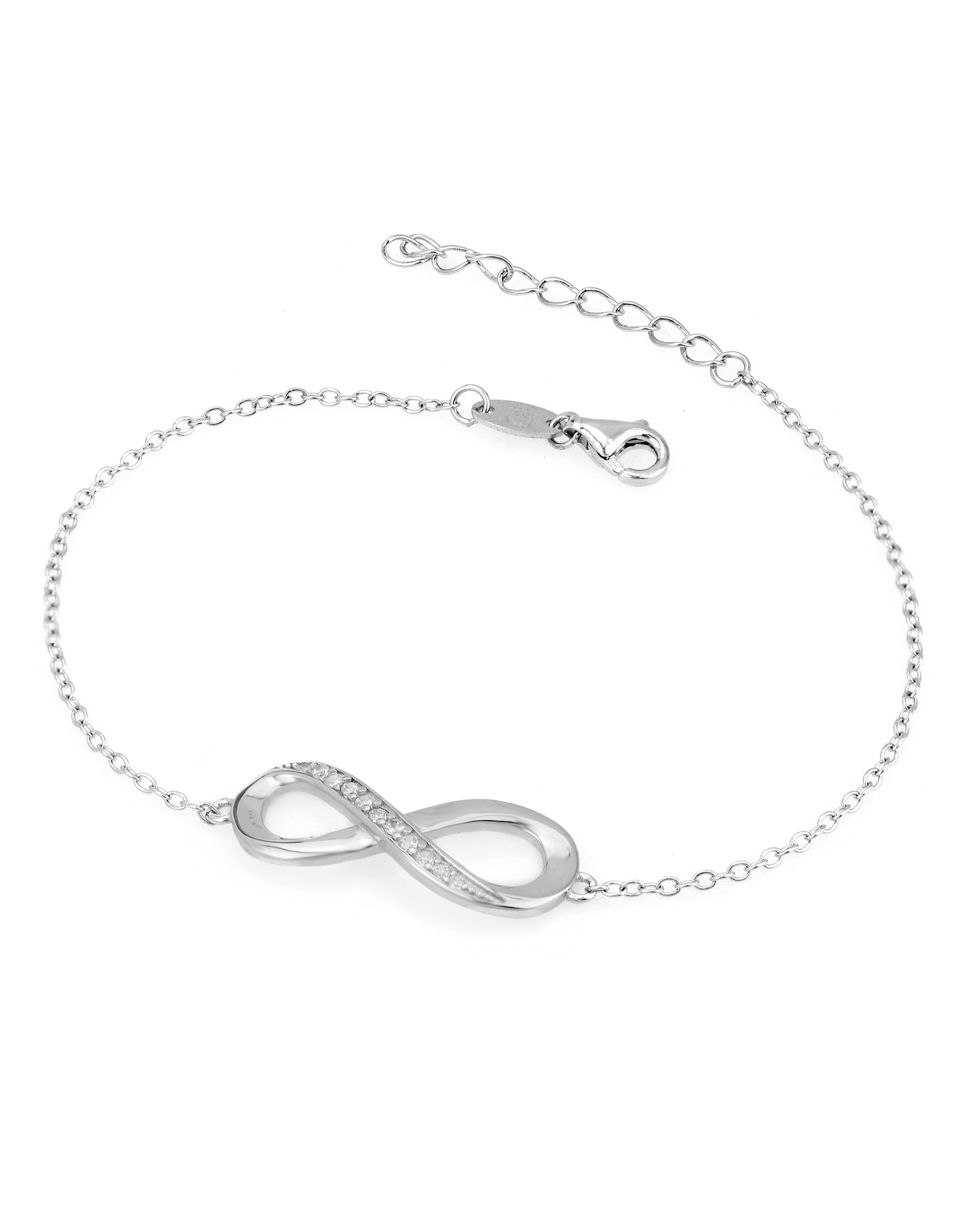 Bracelet en argent rhodié avec infini et pierres