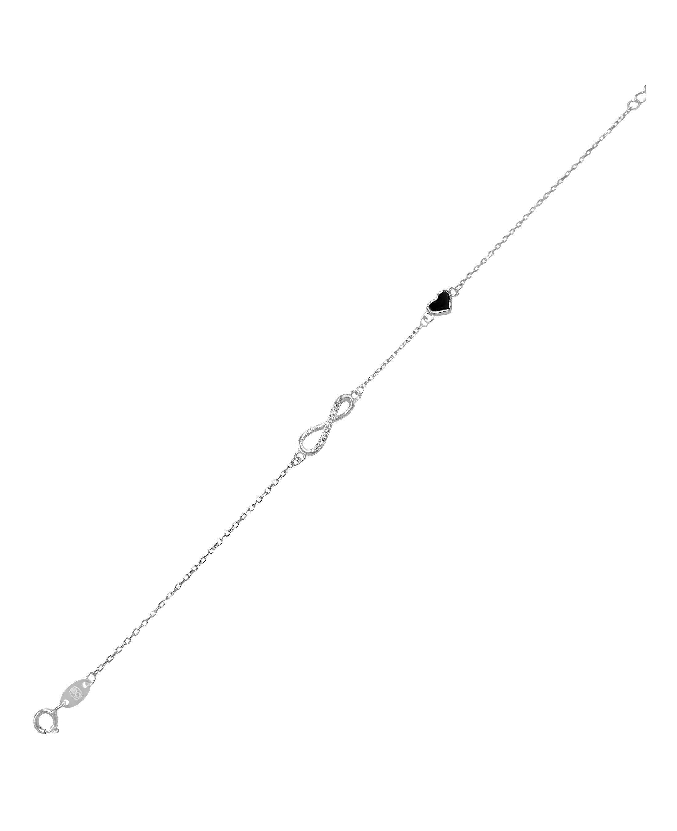 Bracelet en argent massif motif infini serti de pierres et coeur noir