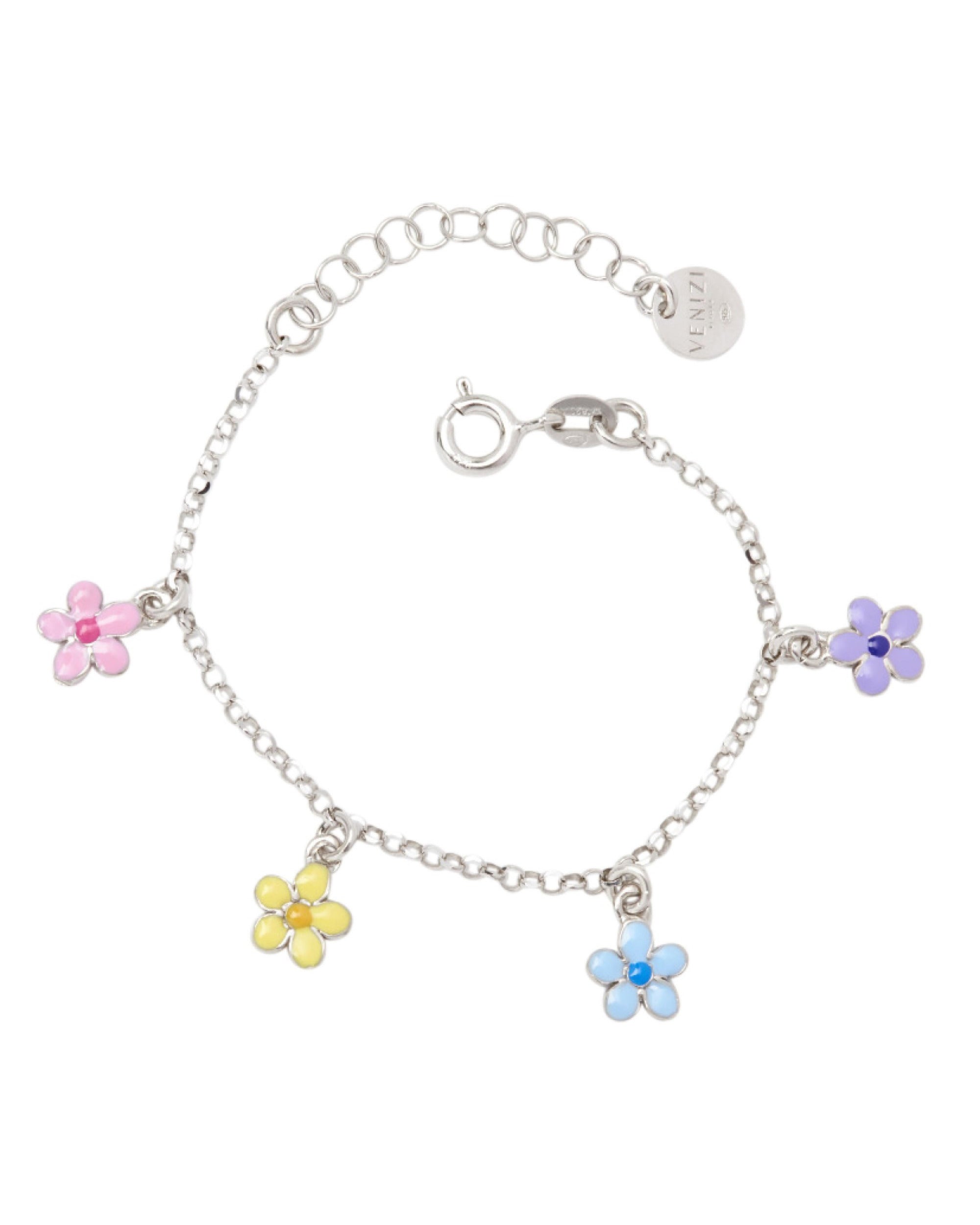 Bracelet en argent pour fille avec fleurs multicolores