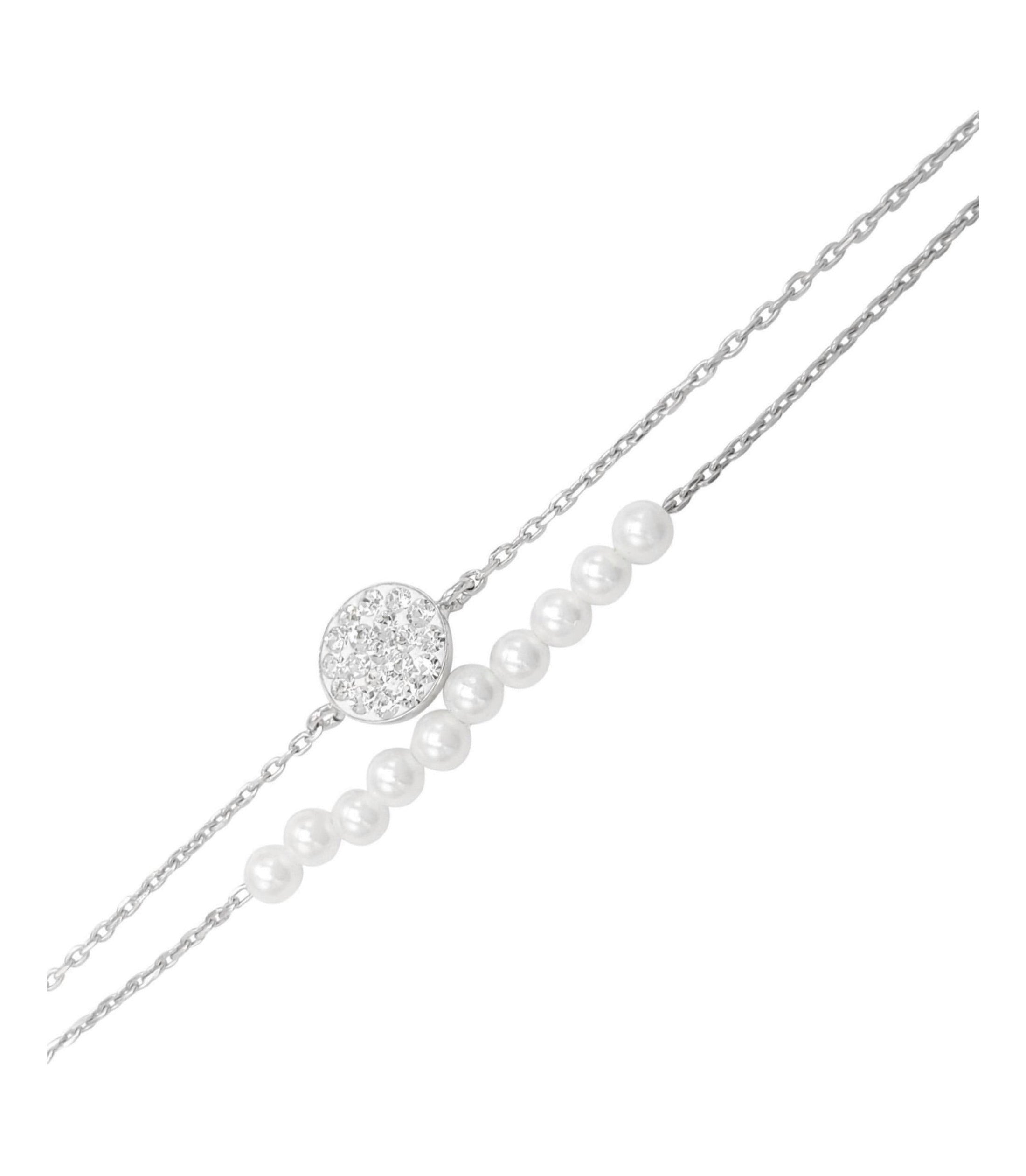 BRACELET EN ARGENT ROND AVEC STRASS ET PERLES