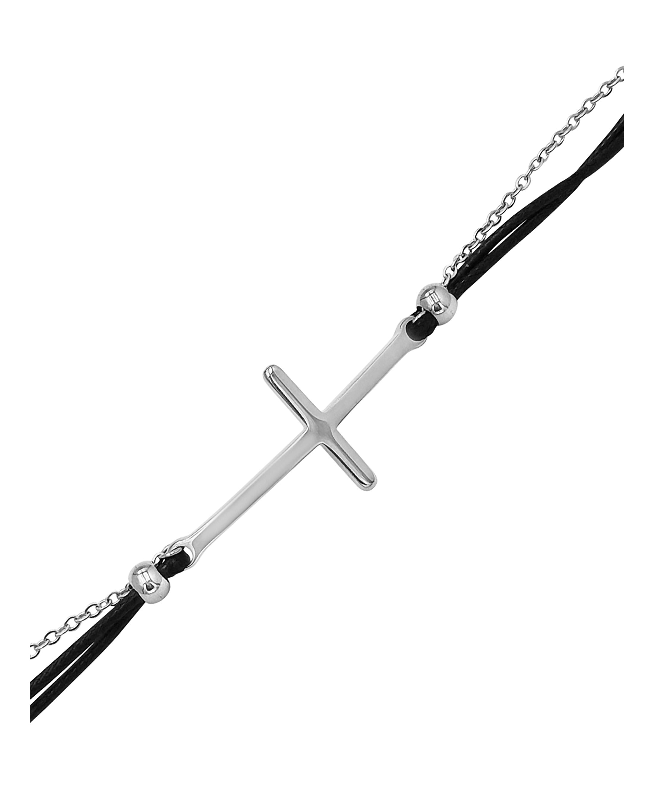 BRACELET EN CORDE AVEC CROIX EN ACIER