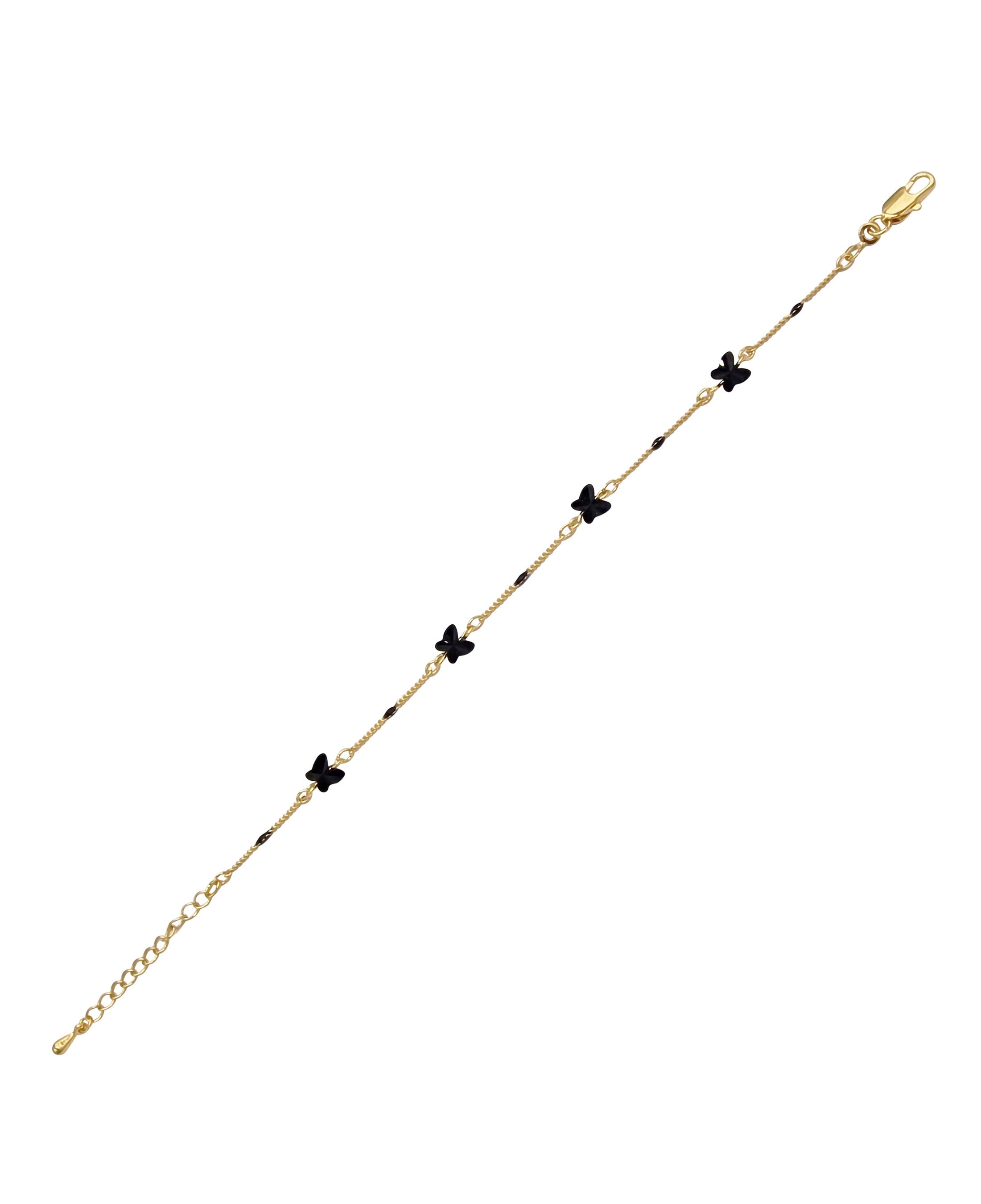 BRACELET EN PLAQUE OR AVEC PAPILLONS ET OVALES NOIRS