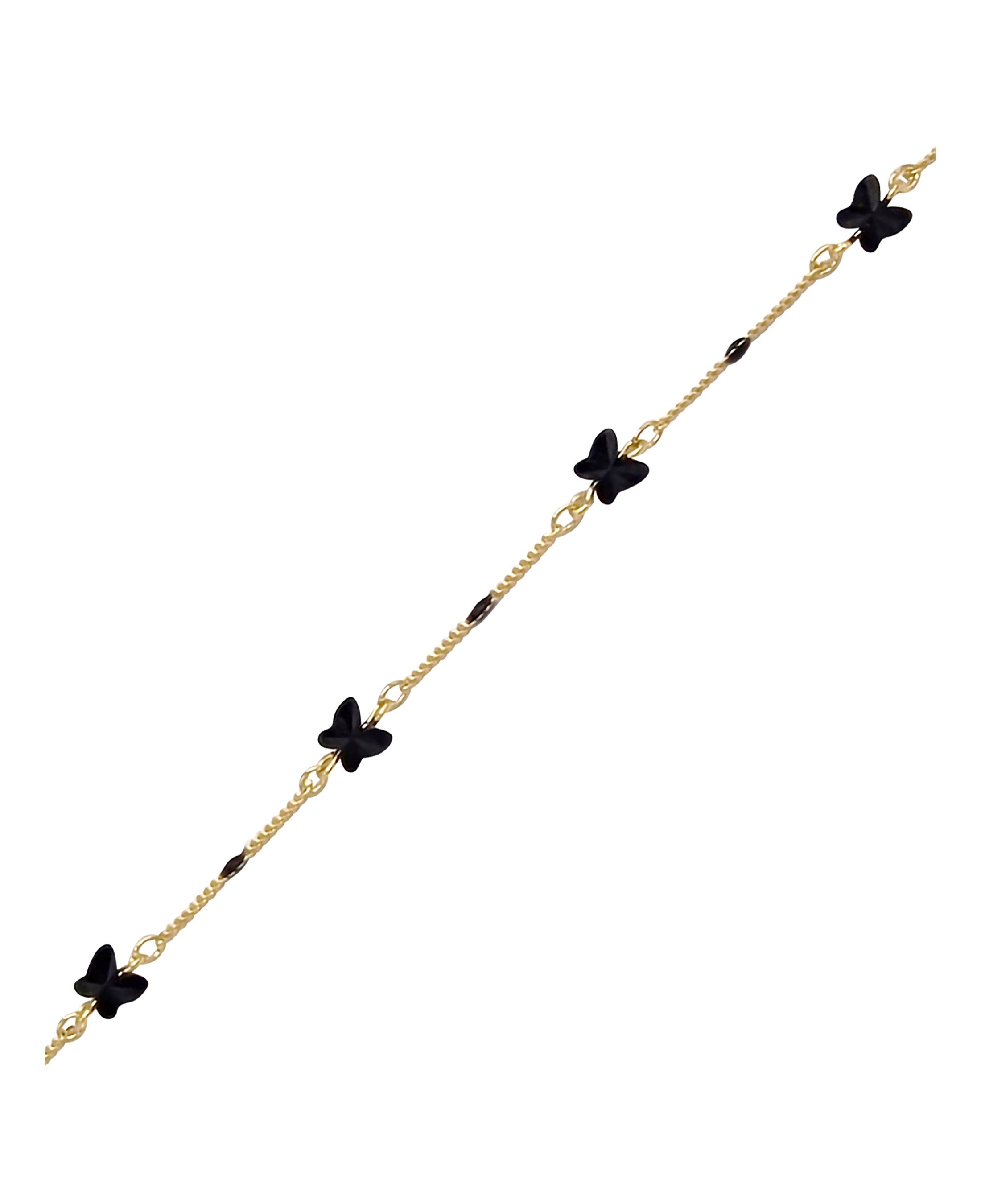 BRACELET EN PLAQUE OR AVEC PAPILLONS ET OVALES NOIRS
