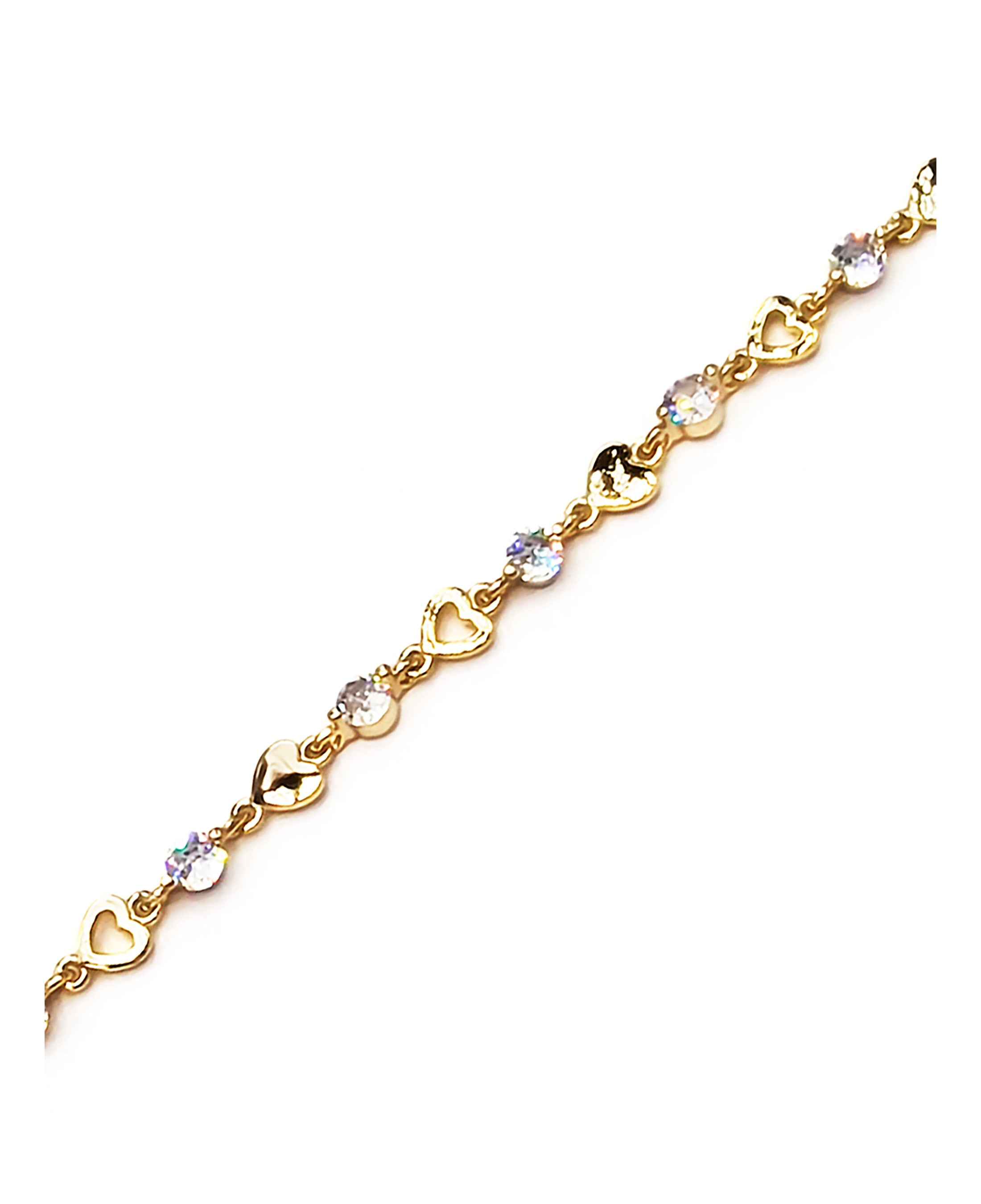 BRACELET EN PLAQUE OR COEURS ET PIERRES