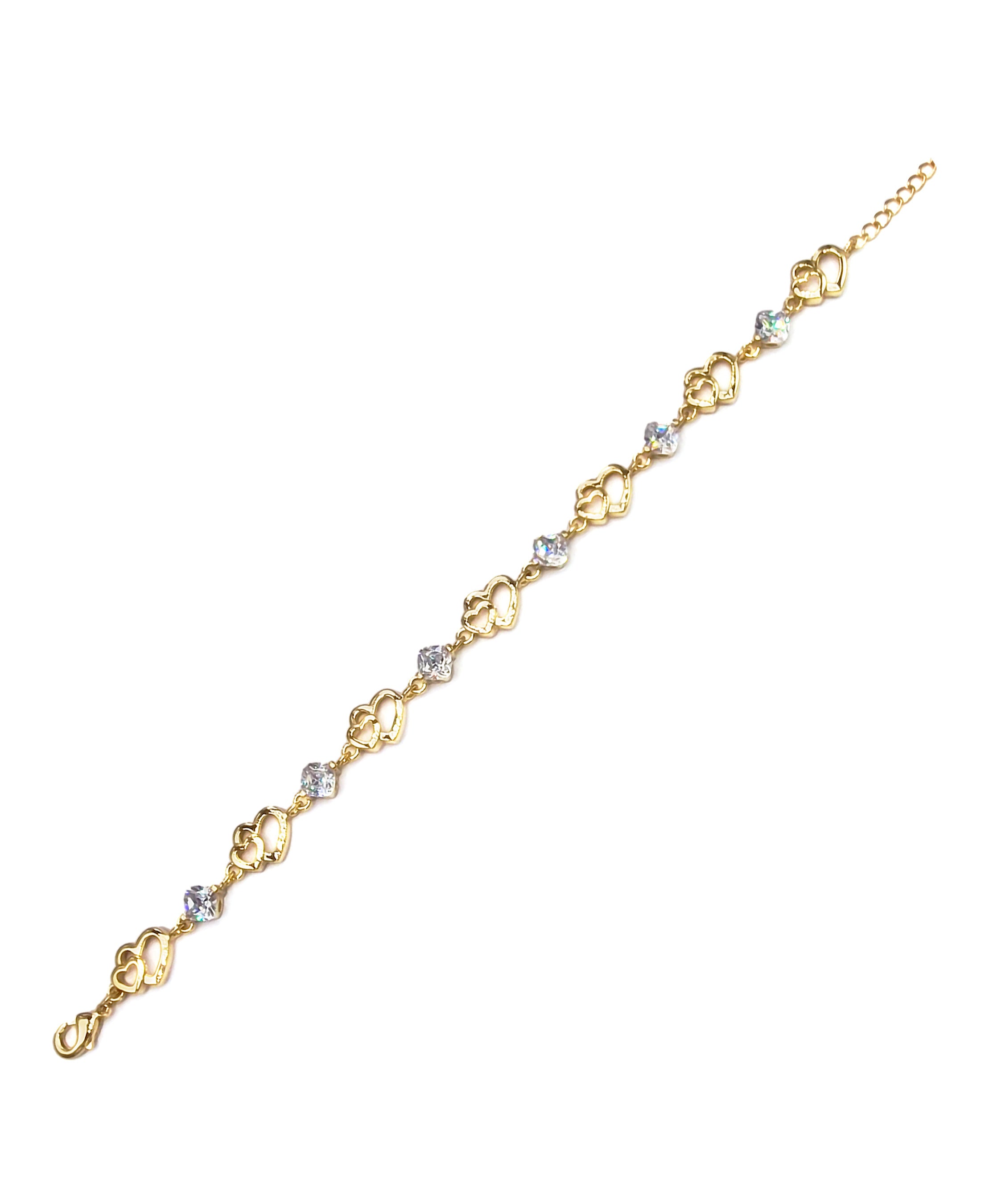Bracelet pour femme en plaqué or 18 carats motif coeur et pierres