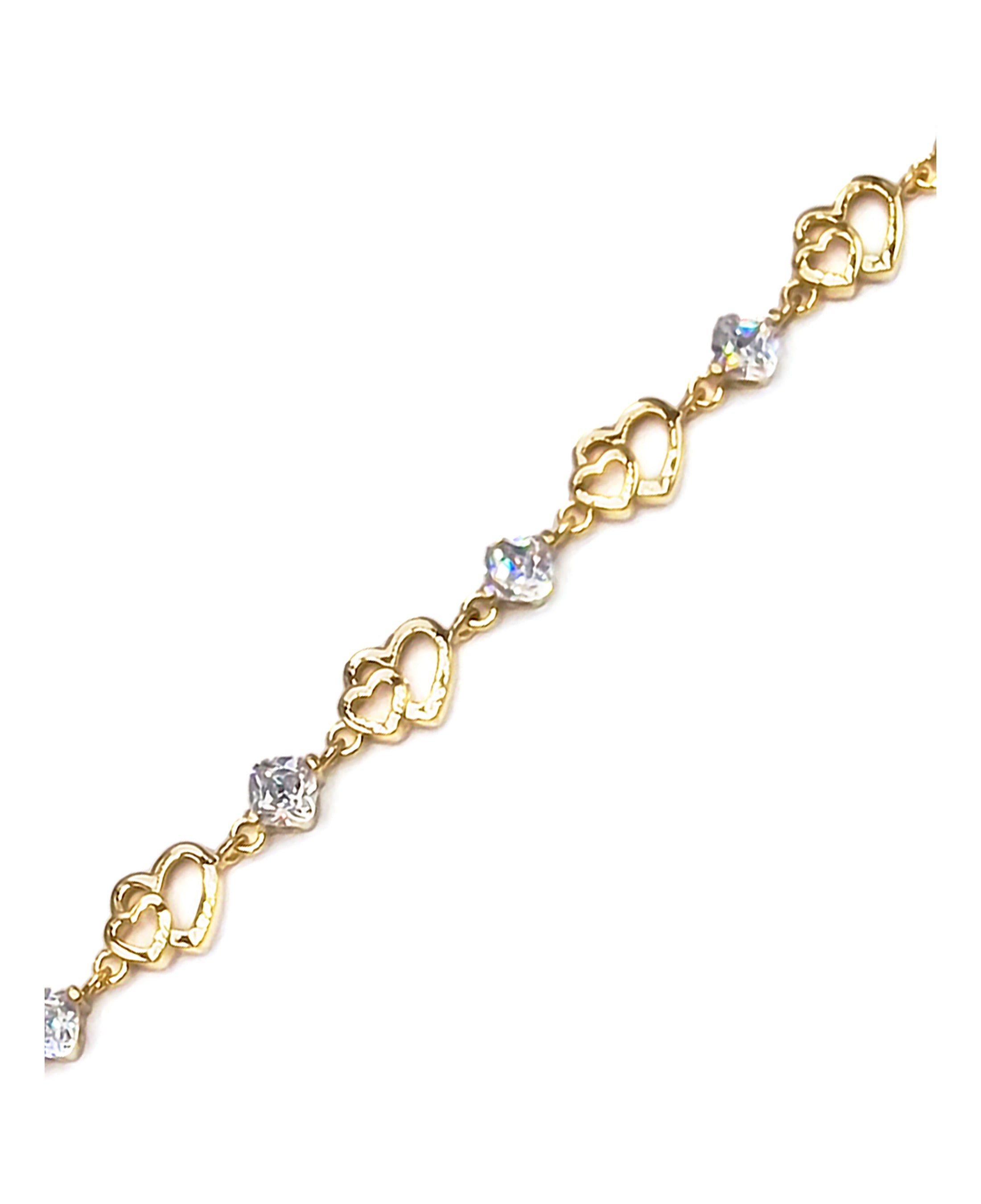 Bracelet pour femme en plaqué or 18 carats motif coeur et pierres