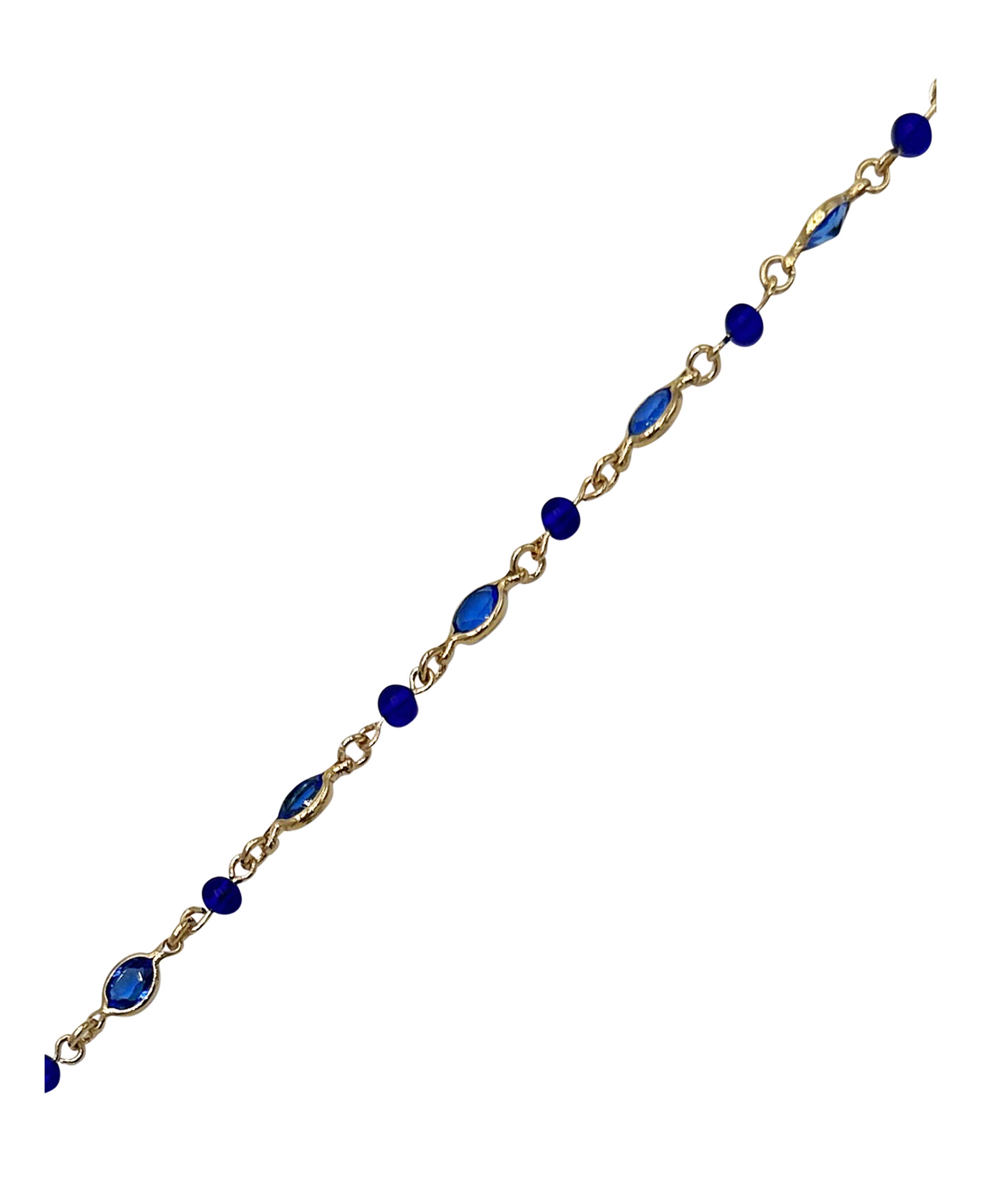 BRACELET EN PLAQUE OR PIERRES ET BILLES BLEUES