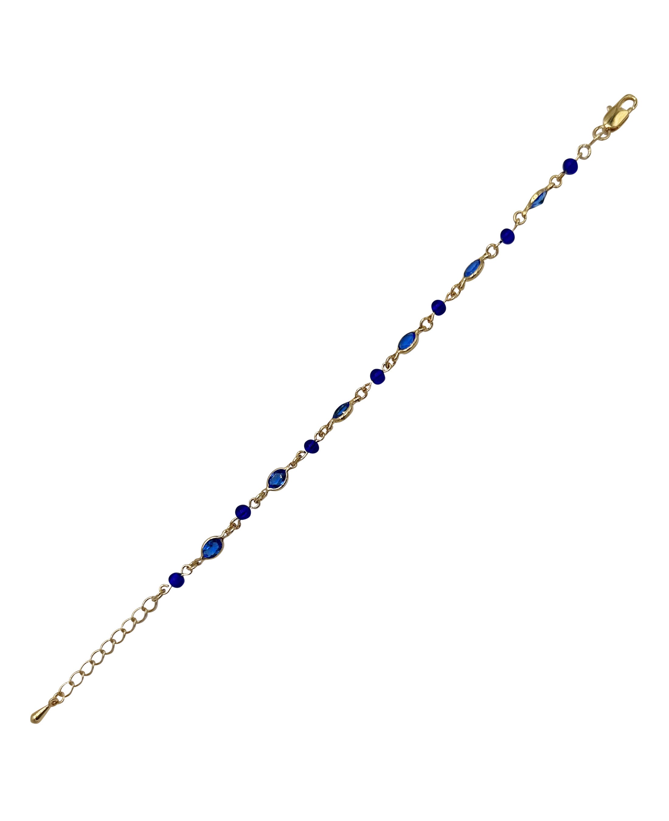 BRACELET EN PLAQUE OR PIERRES ET BILLES BLEUES