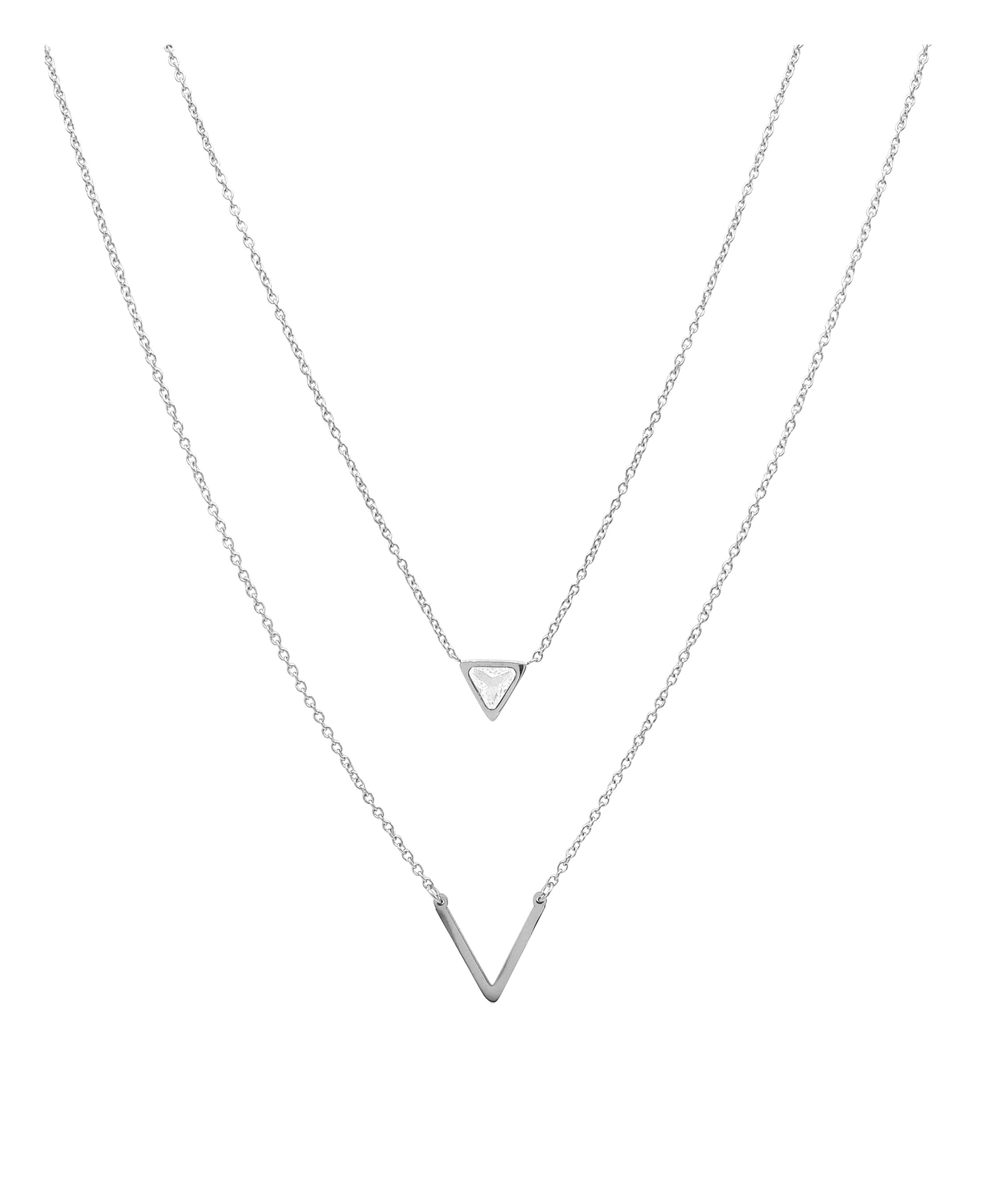 COLLIER EN ACIER 2 MAILLES AVEC PIERRE TRIANGULAIRE ET V